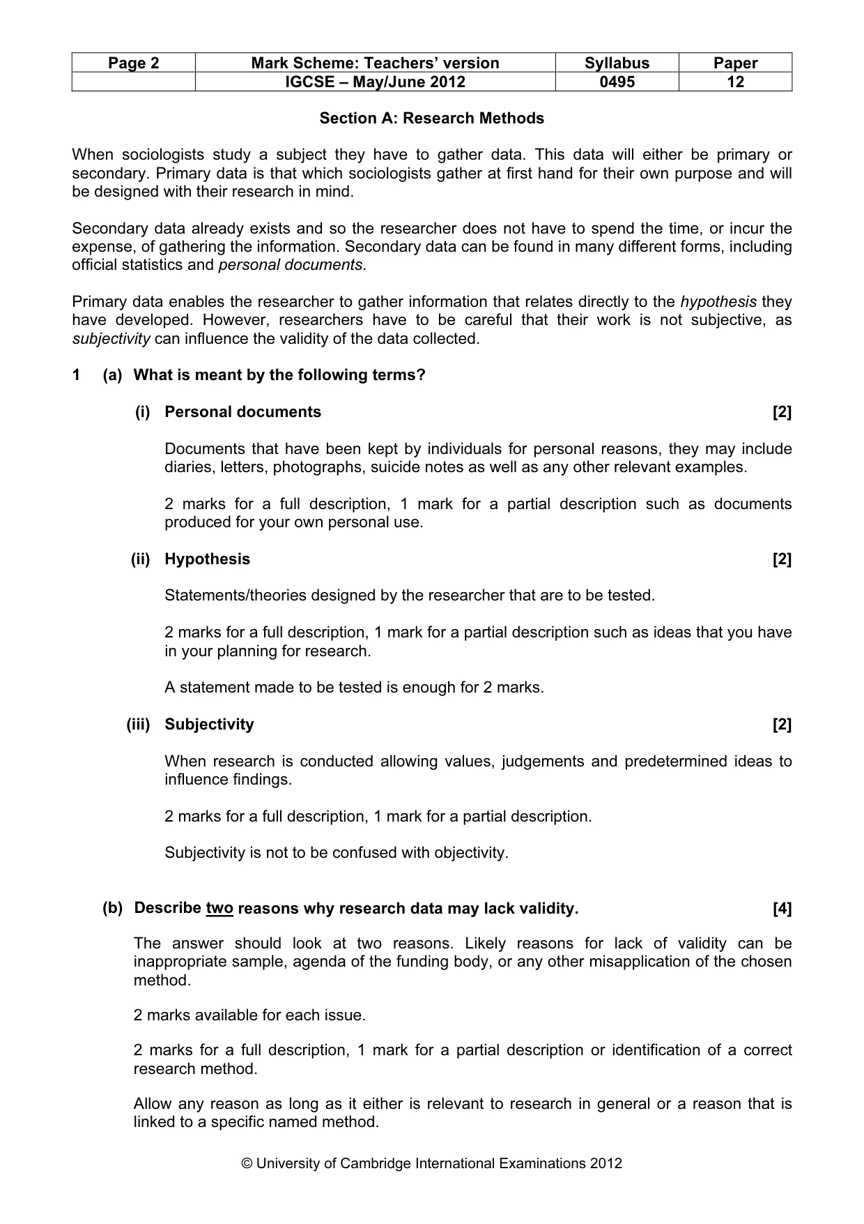 Mark scheme, page 2 of 11