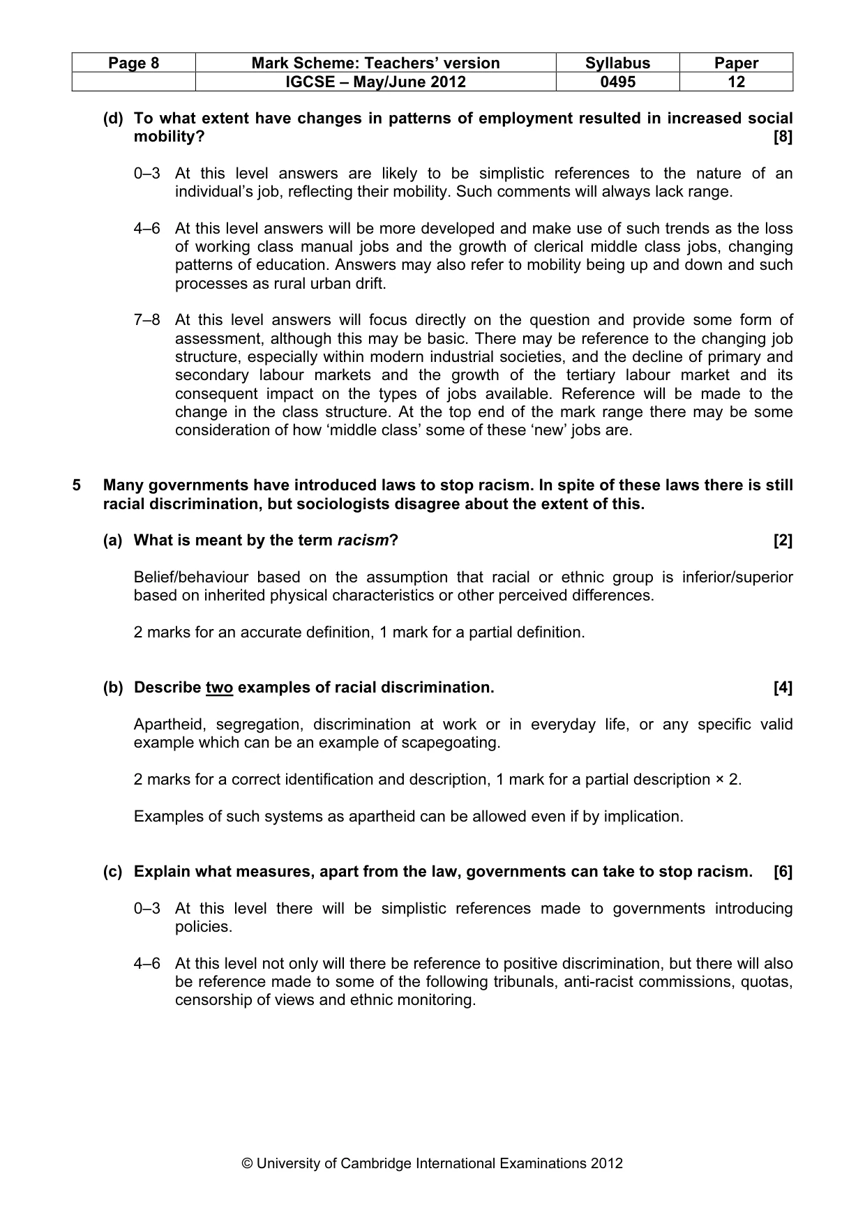 Mark scheme, page 8 of 11