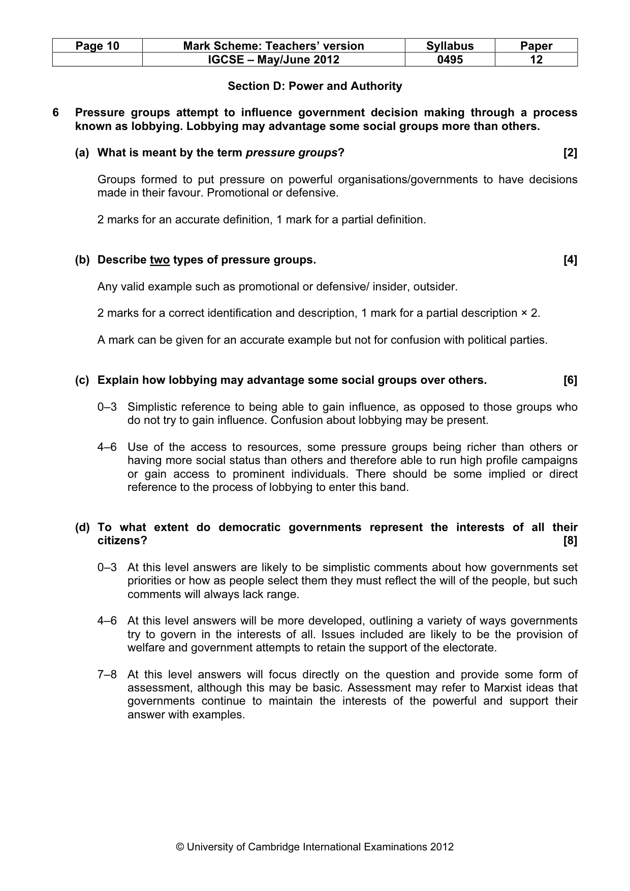 Mark scheme, page 10 of 11