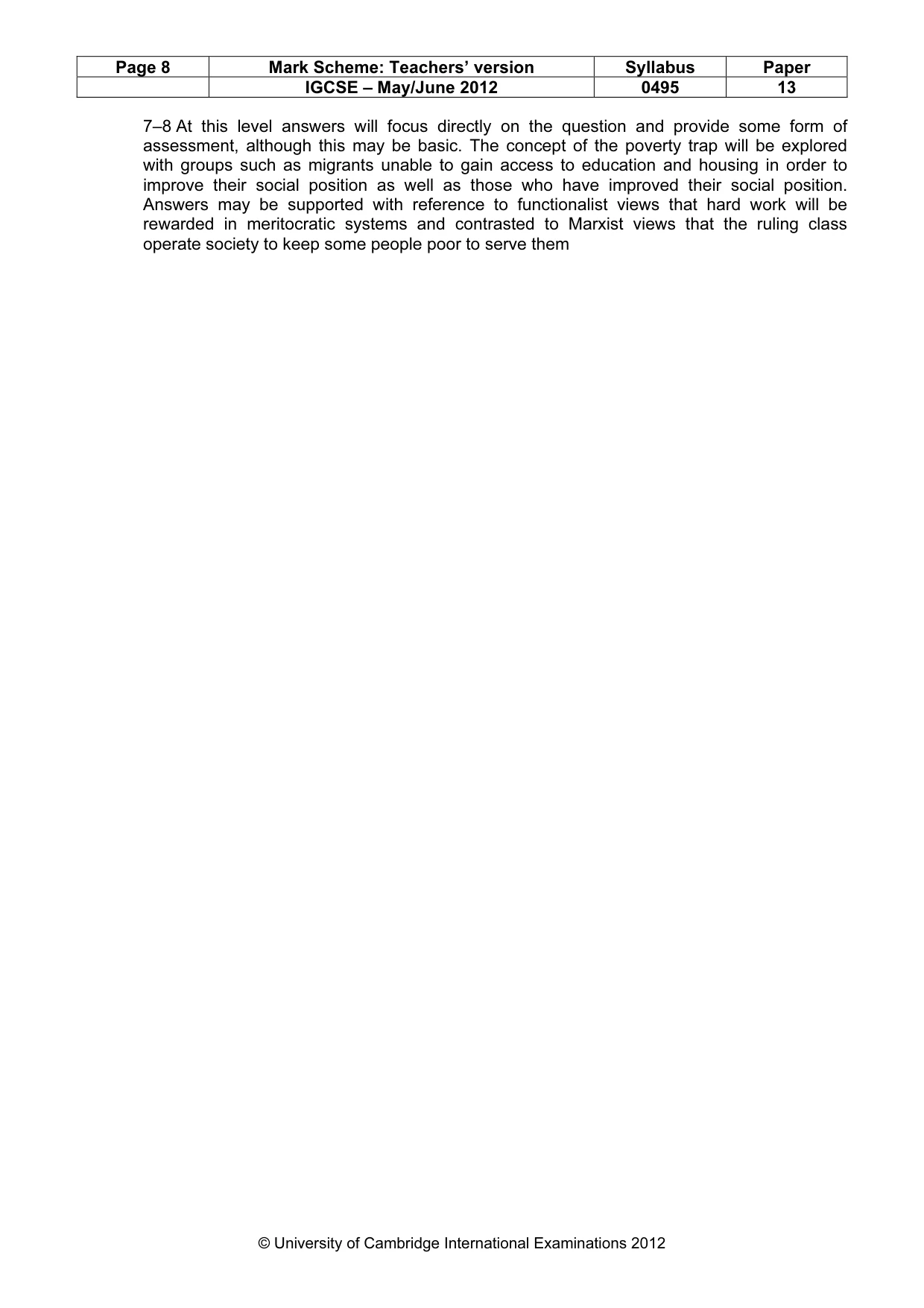Mark scheme, page 8 of 10