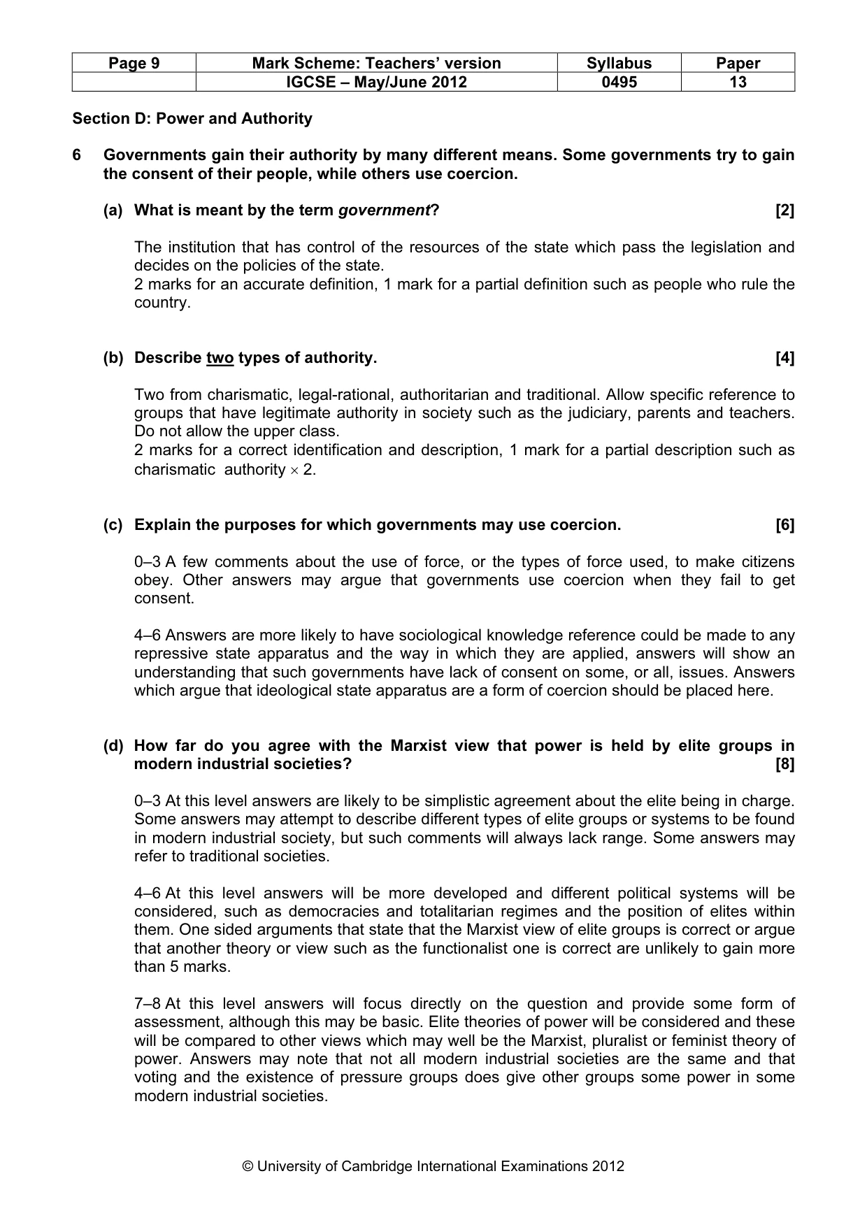 Mark scheme, page 9 of 10