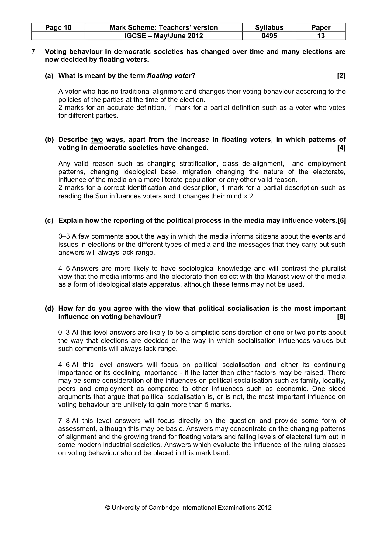 Mark scheme, page 10 of 10