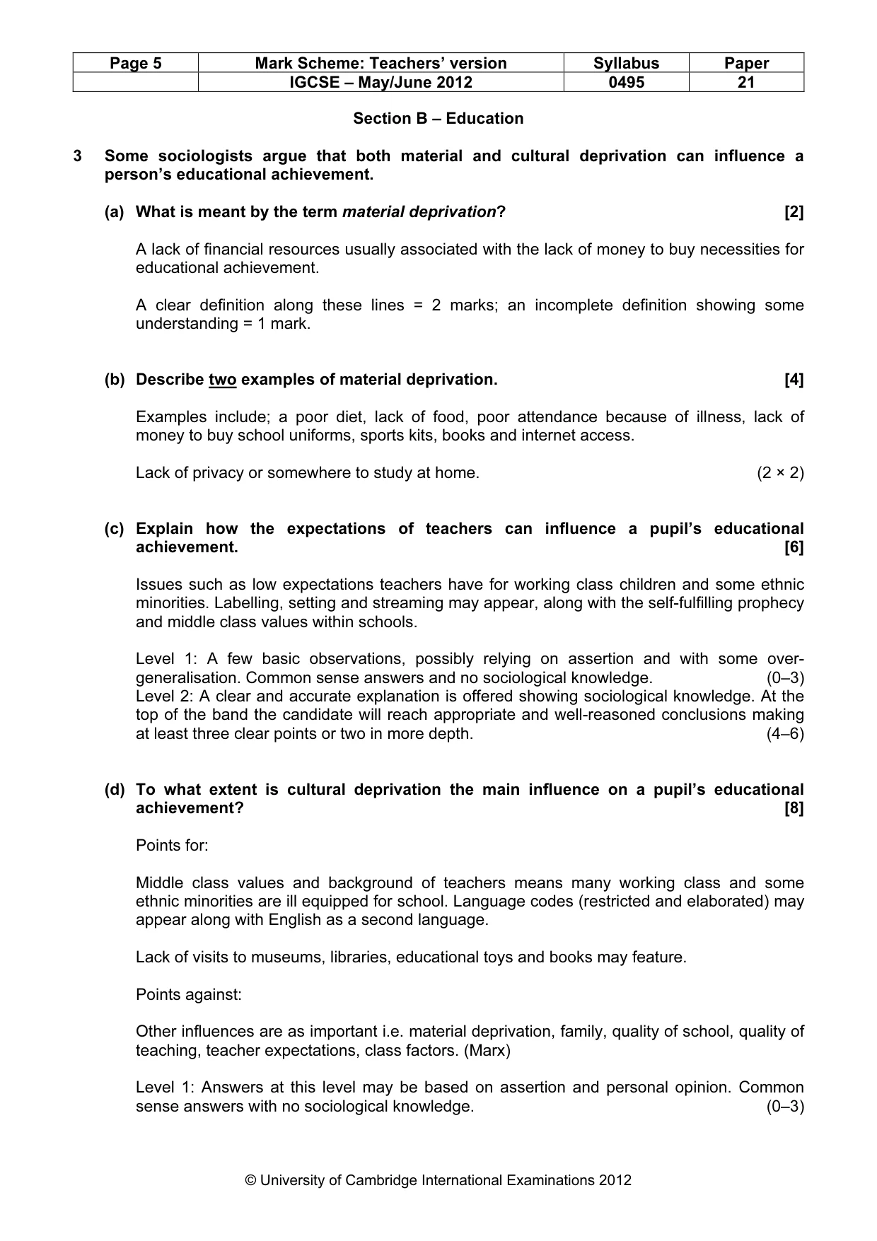Mark scheme, page 5 of 12