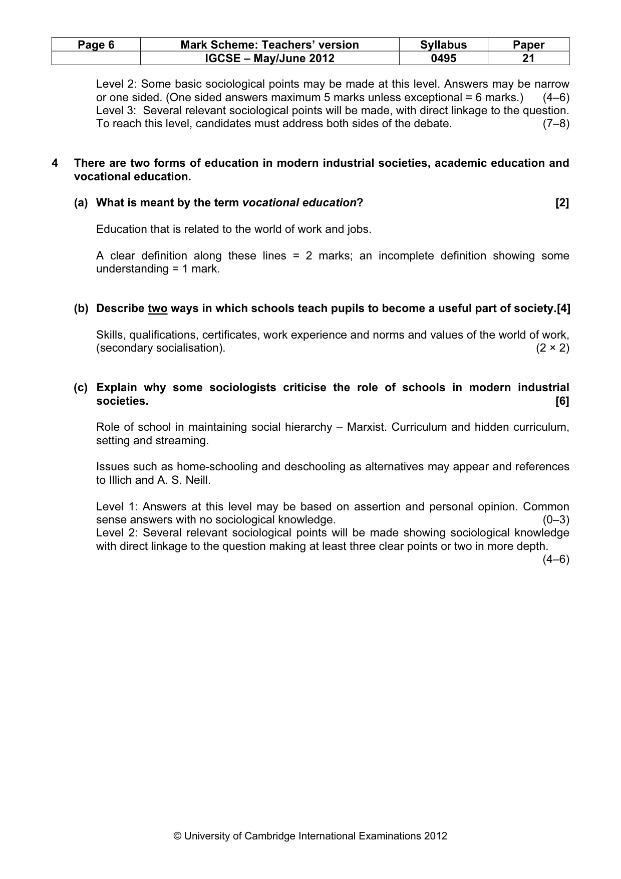 Mark scheme, page 6 of 12