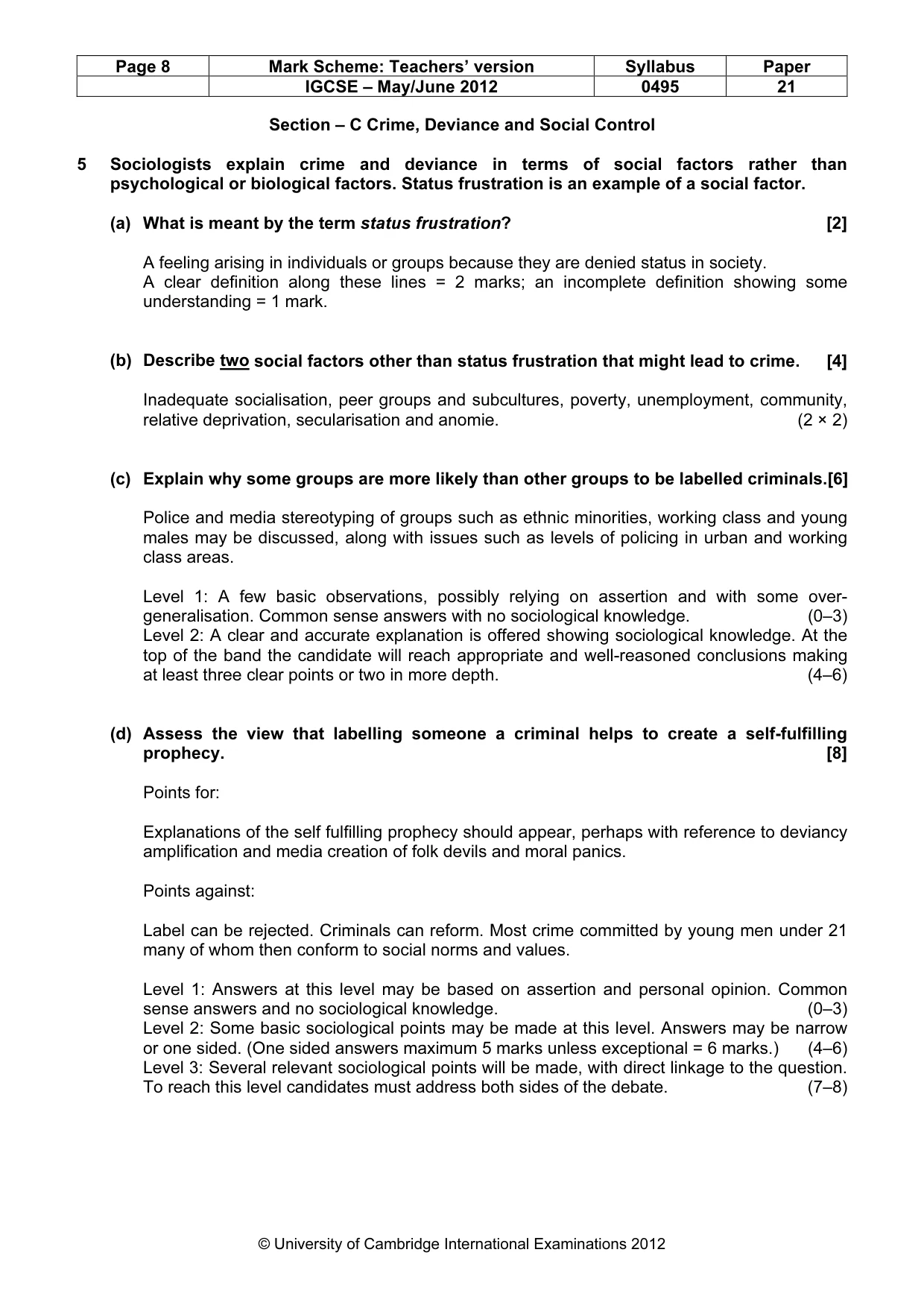 Mark scheme, page 8 of 12