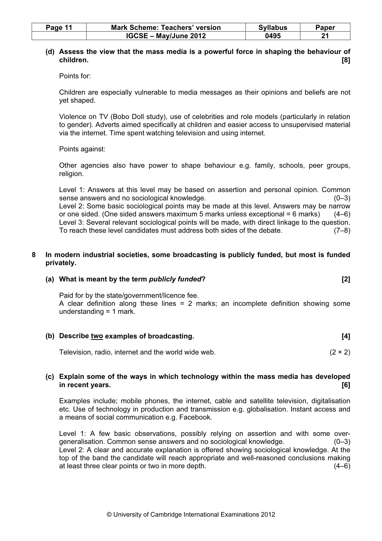 Mark scheme, page 11 of 12