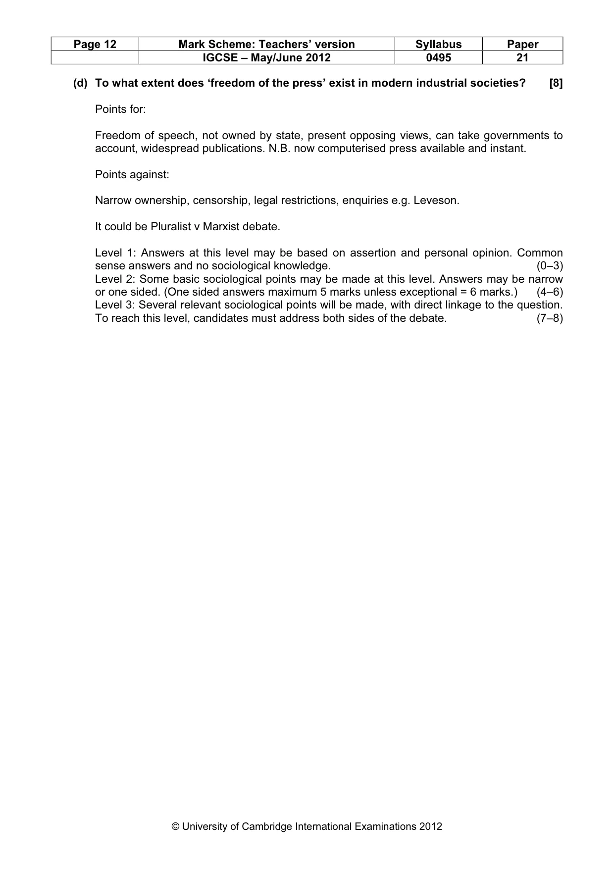 Mark scheme, page 12 of 12