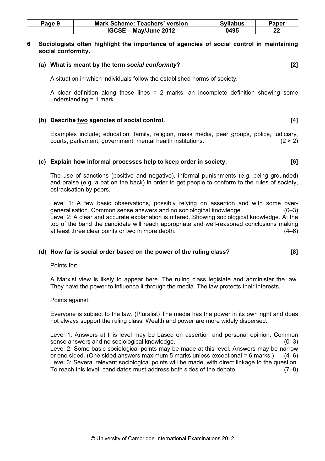 Mark scheme, page 9 of 12