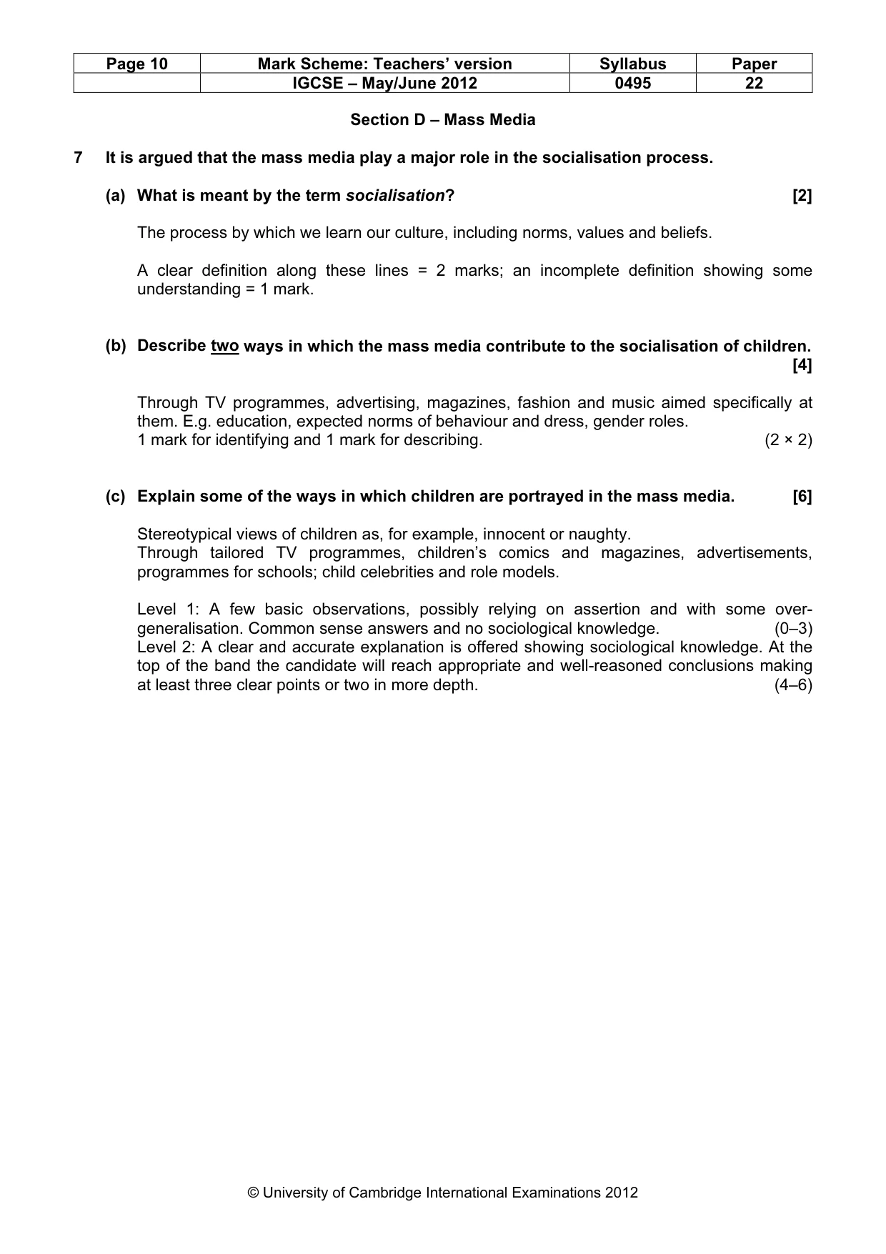 Mark scheme, page 10 of 12