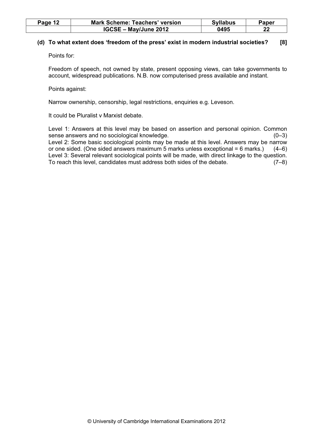 Mark scheme, page 12 of 12