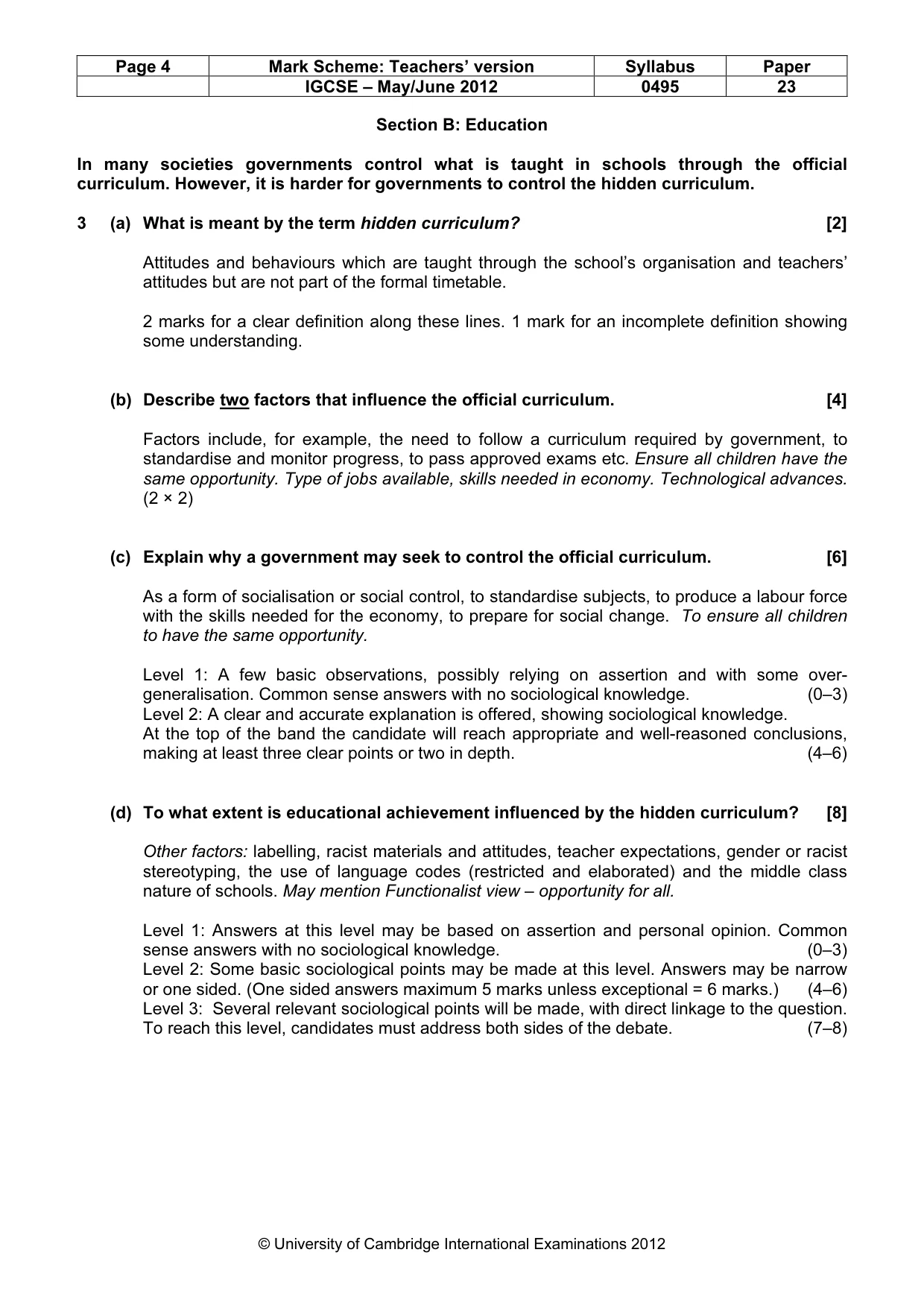 Mark scheme, page 4 of 9
