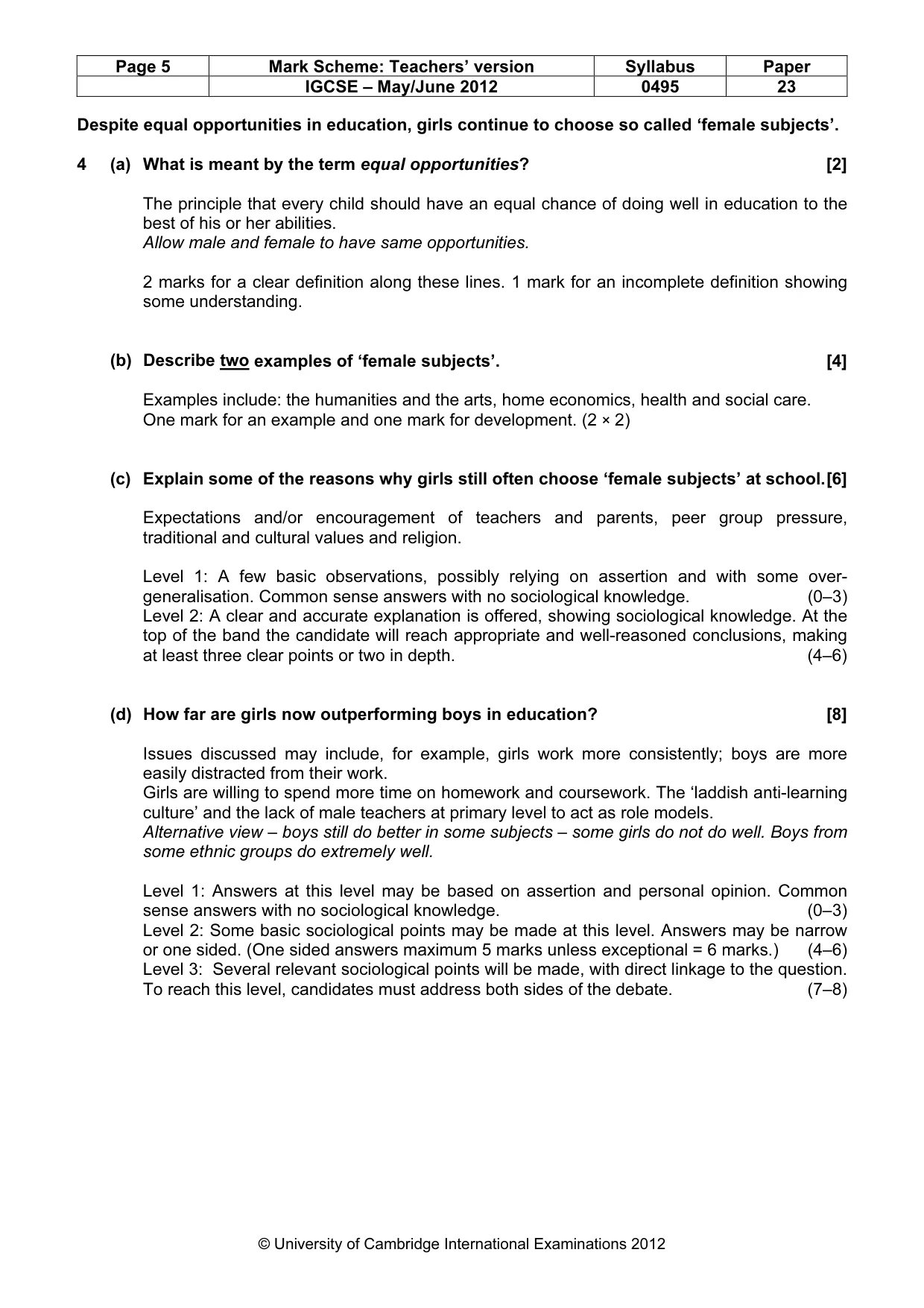 Mark scheme, page 5 of 9