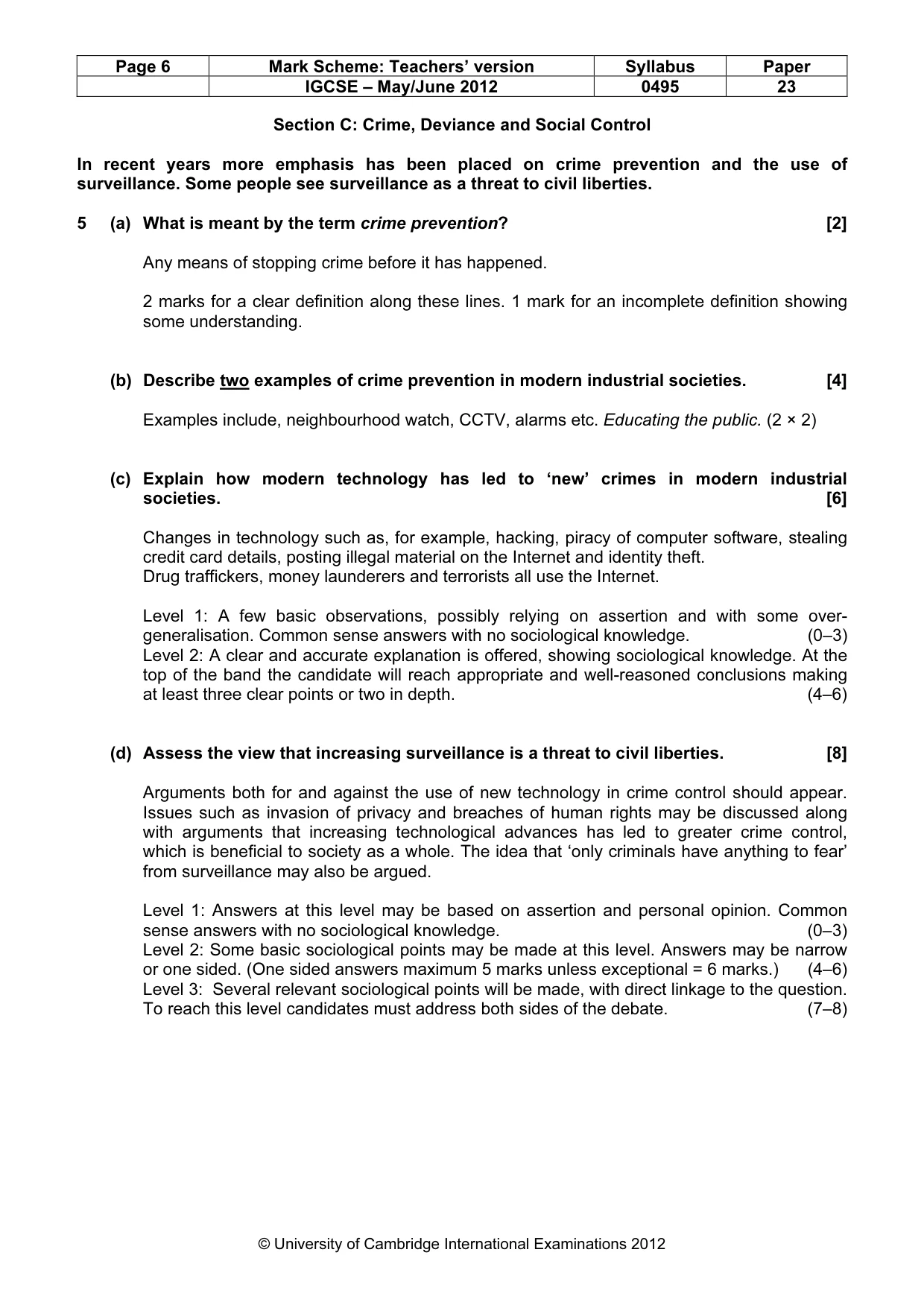 Mark scheme, page 6 of 9