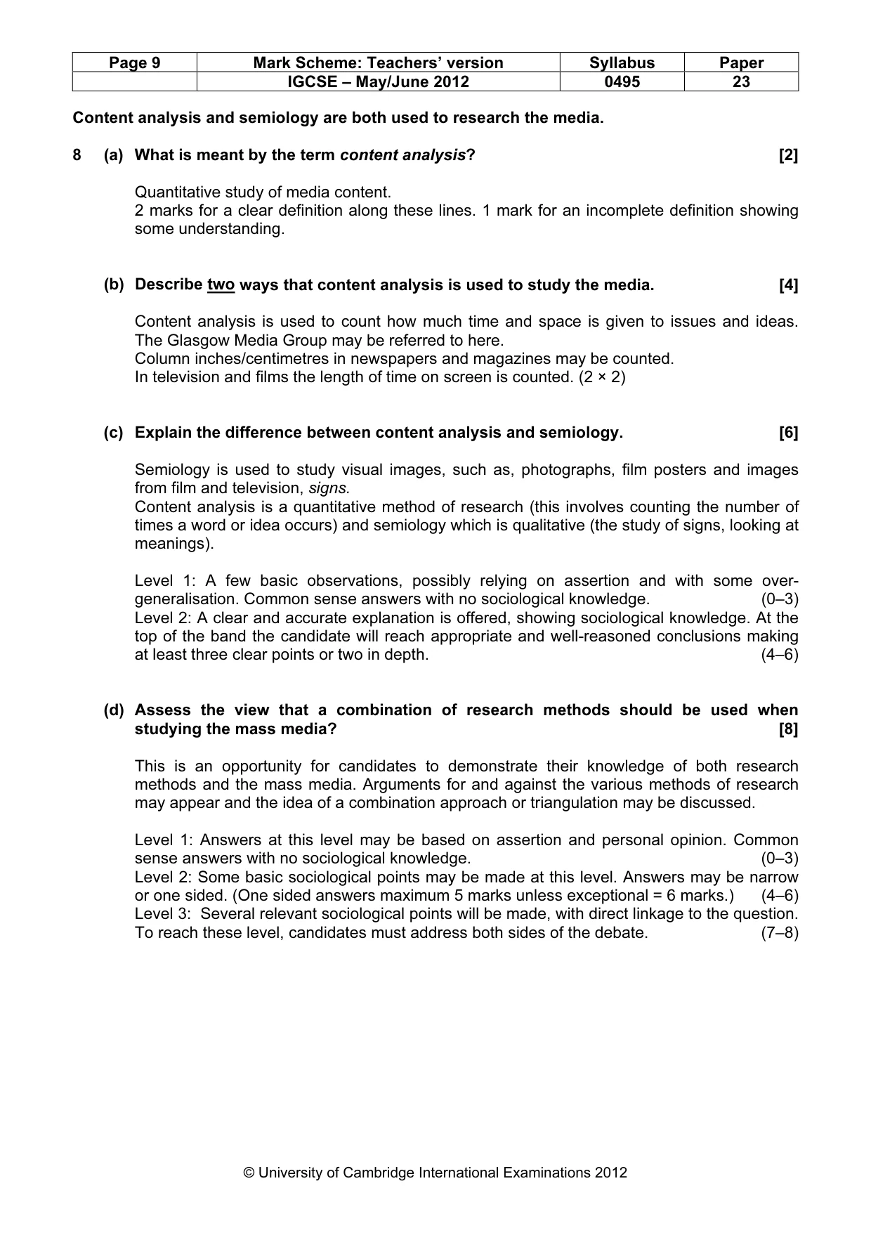 Mark scheme, page 9 of 9