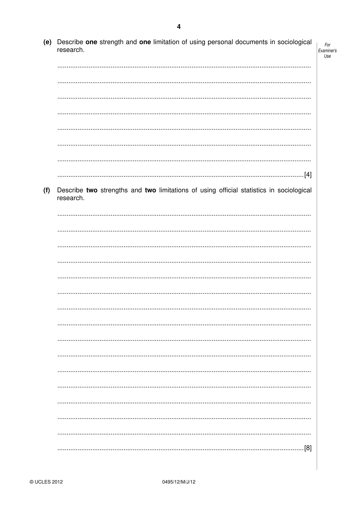 Cambridge IGCSE Sociology 0495 2012 May/June Paper 1 · Variant 2 question paper, page 4 of 28