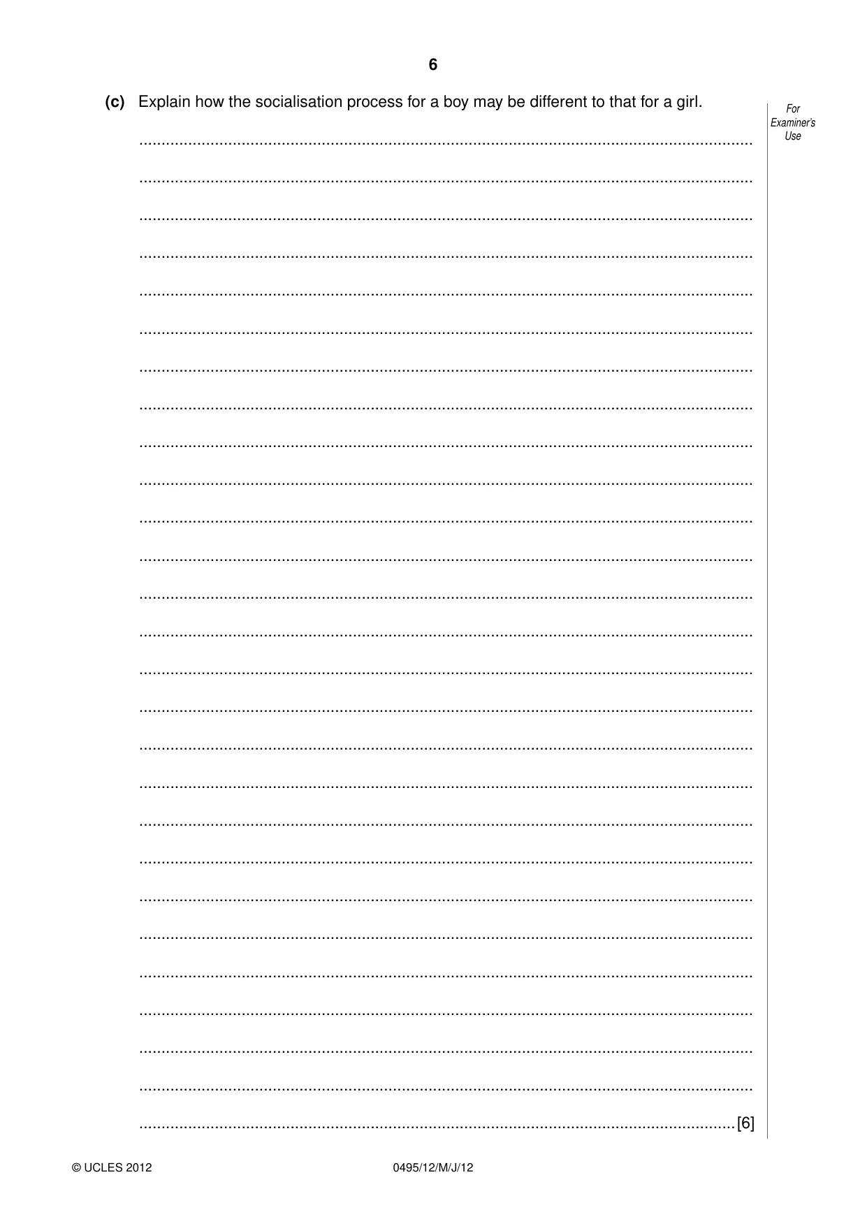 Cambridge IGCSE Sociology 0495 2012 May/June Paper 1 · Variant 2 question paper, page 6 of 28