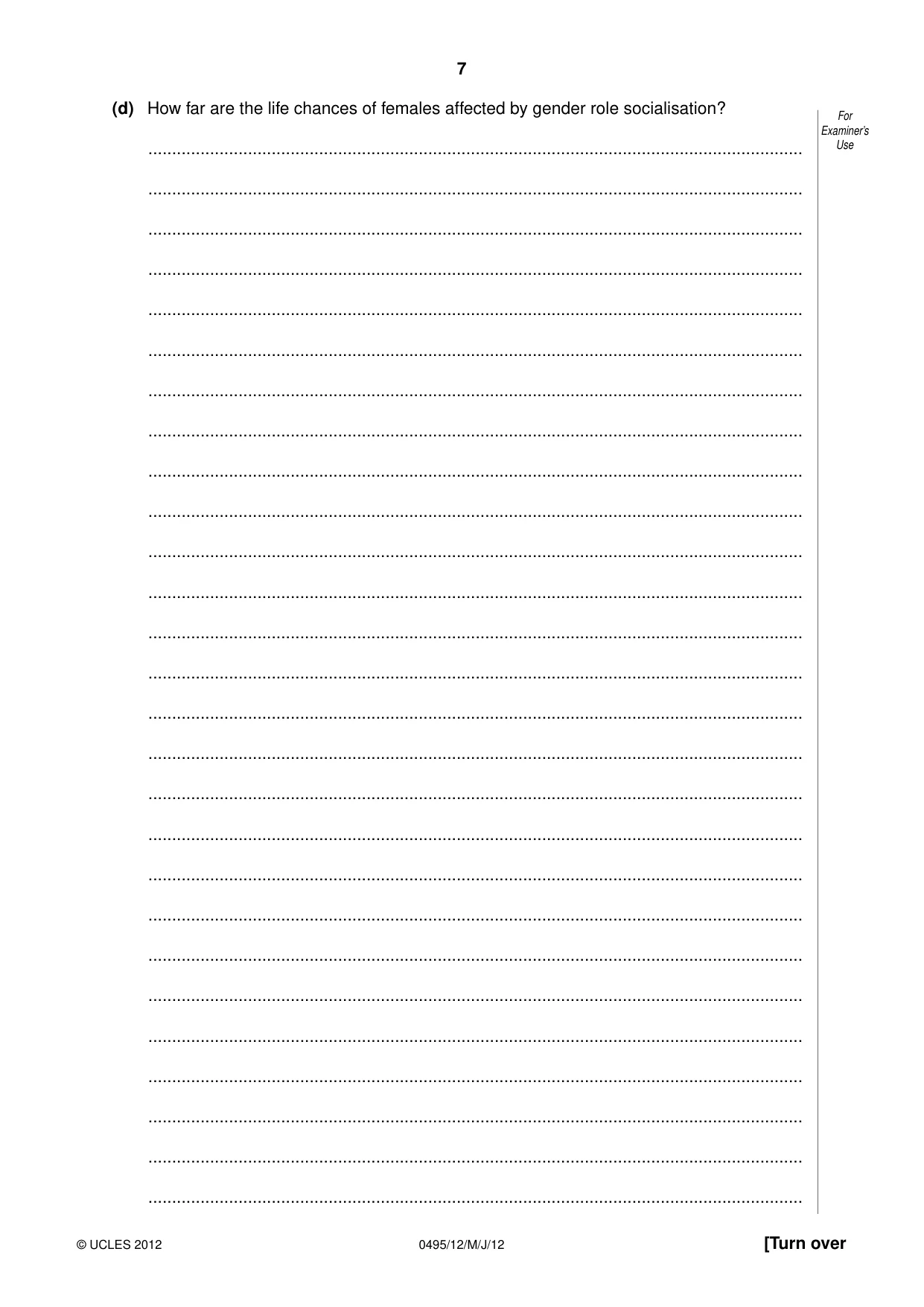 Cambridge IGCSE Sociology 0495 2012 May/June Paper 1 · Variant 2 question paper, page 7 of 28