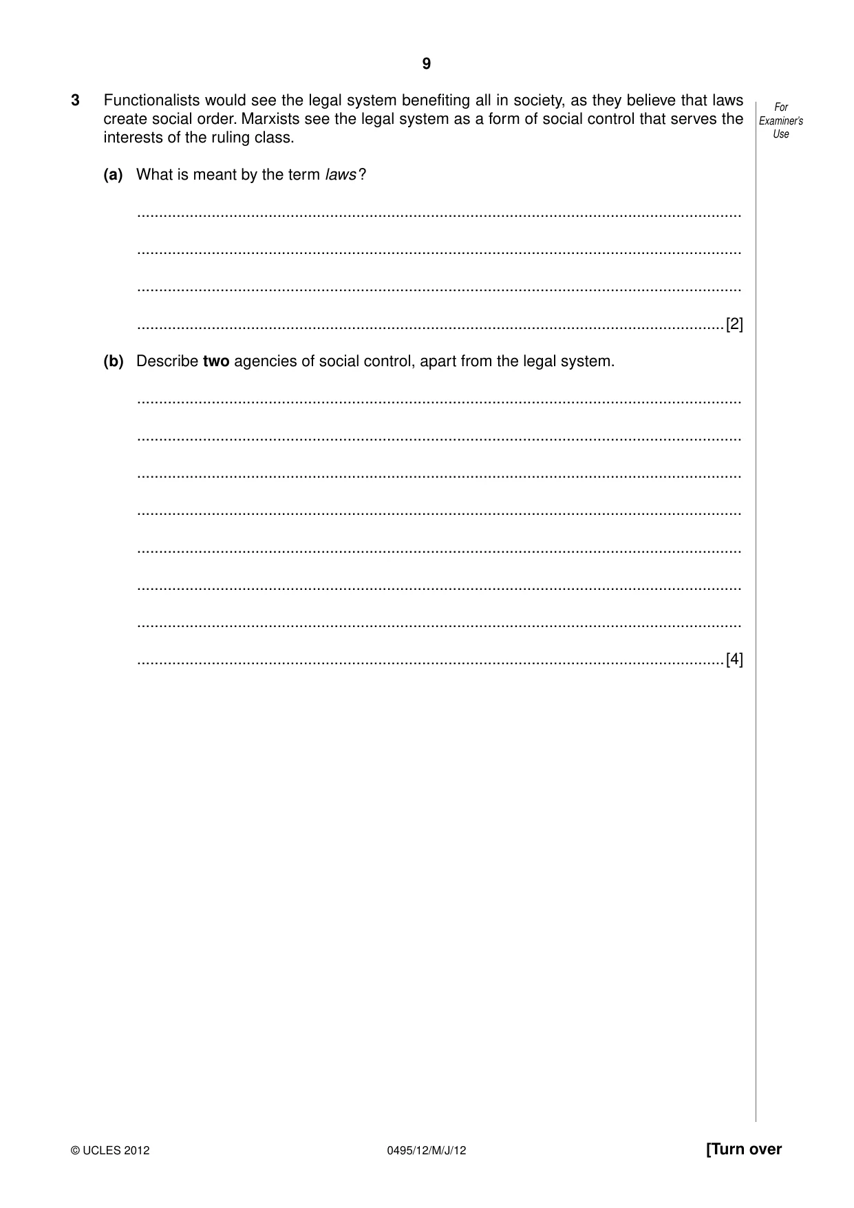 Cambridge IGCSE Sociology 0495 2012 May/June Paper 1 · Variant 2 question paper, page 9 of 28