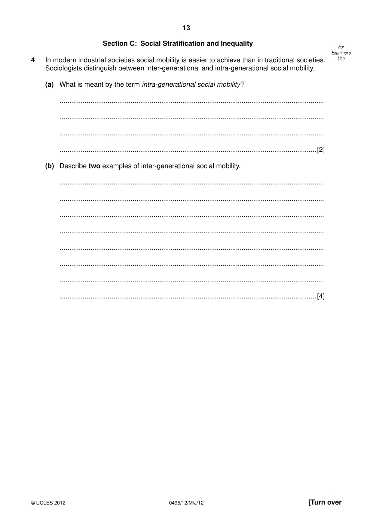 Cambridge IGCSE Sociology 0495 2012 May/June Paper 1 · Variant 2 question paper, page 13 of 28