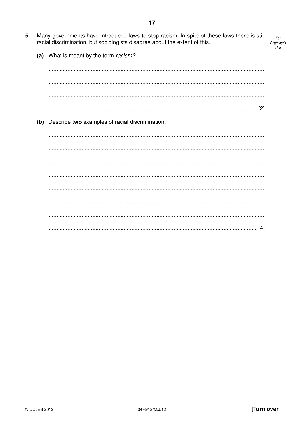 Cambridge IGCSE Sociology 0495 2012 May/June Paper 1 · Variant 2 question paper, page 17 of 28