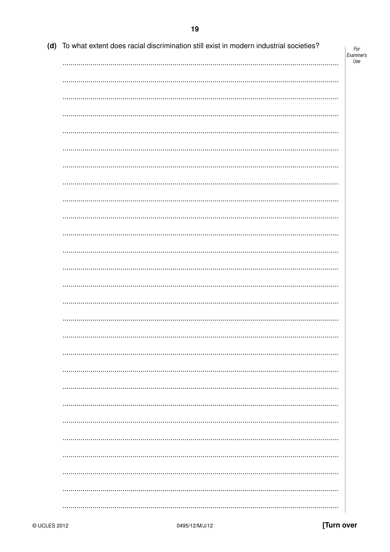 Cambridge IGCSE Sociology 0495 2012 May/June Paper 1 · Variant 2 question paper, page 19 of 28