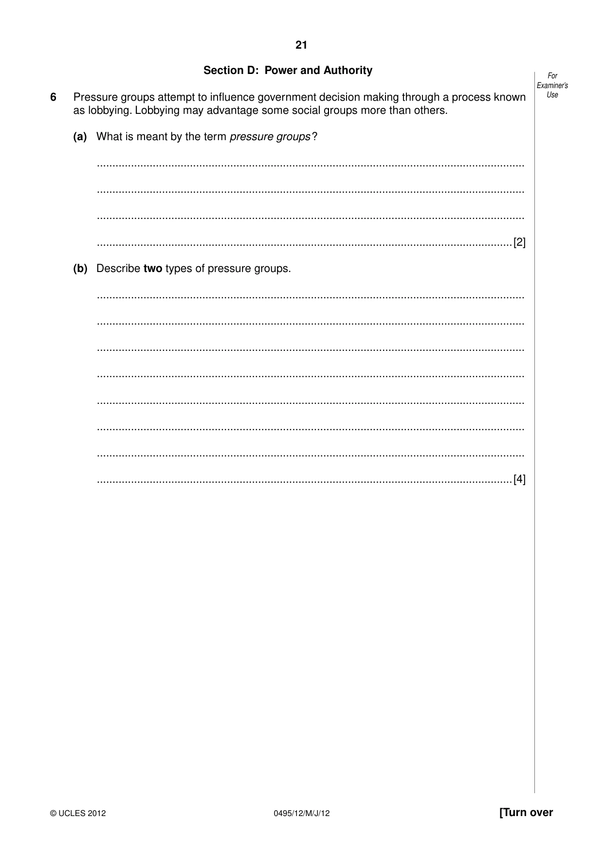 Cambridge IGCSE Sociology 0495 2012 May/June Paper 1 · Variant 2 question paper, page 21 of 28