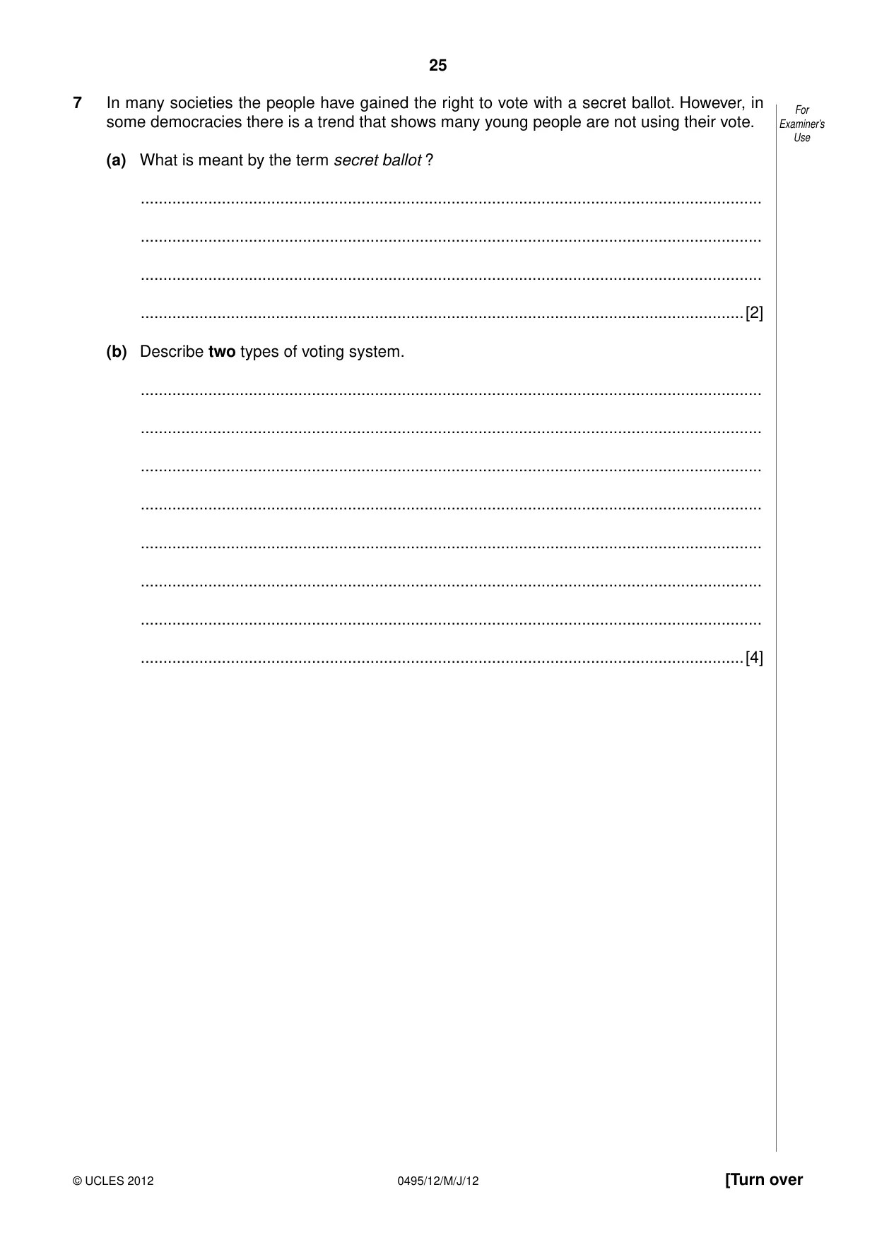 Cambridge IGCSE Sociology 0495 2012 May/June Paper 1 · Variant 2 question paper, page 25 of 28