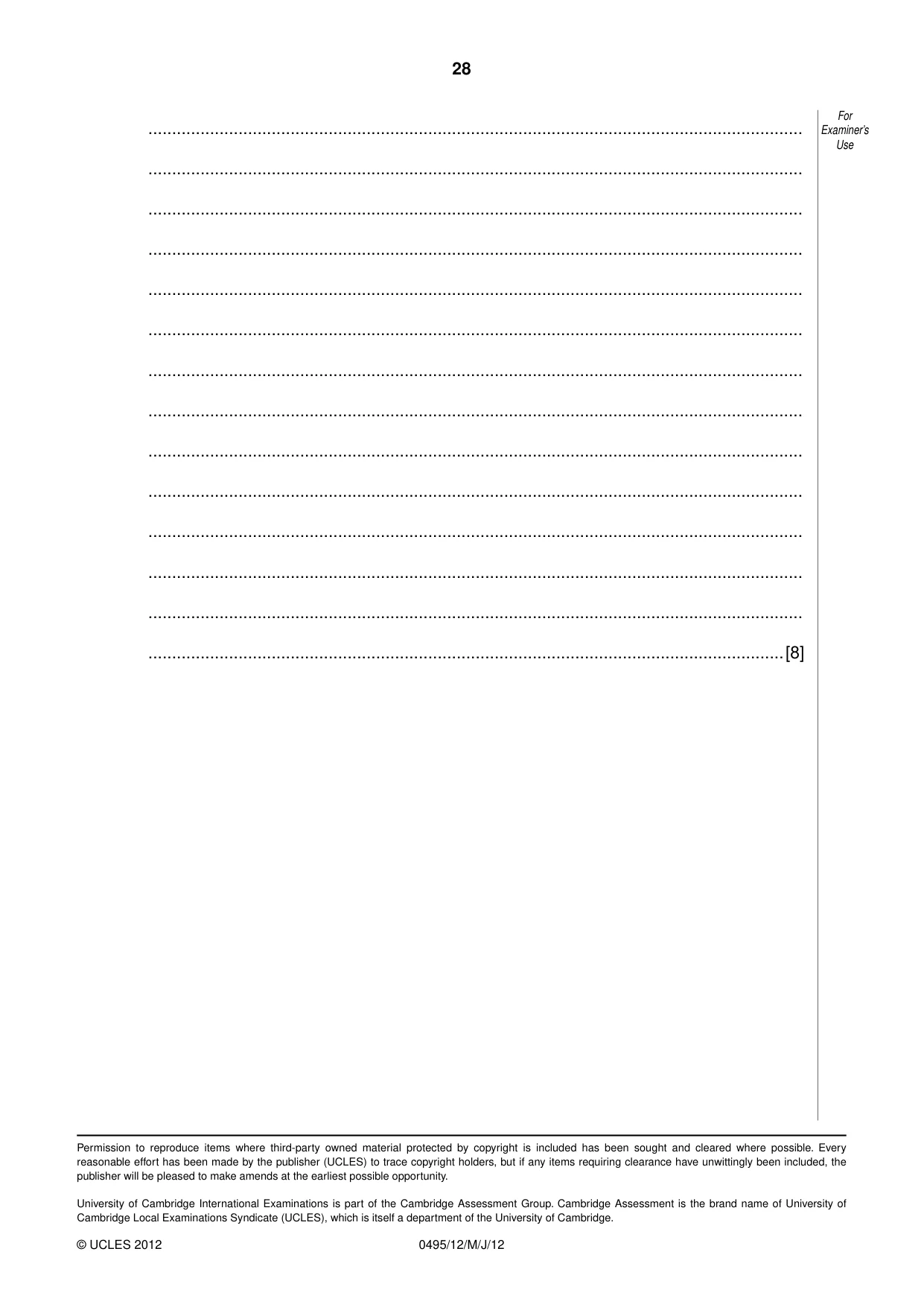 Cambridge IGCSE Sociology 0495 2012 May/June Paper 1 · Variant 2 question paper, page 28 of 28
