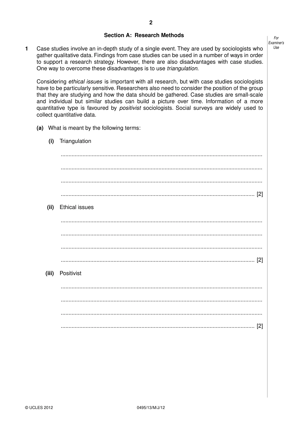Cambridge IGCSE Sociology 0495 2012 May/June Paper 1 · Variant 3 question paper, page 2 of 28