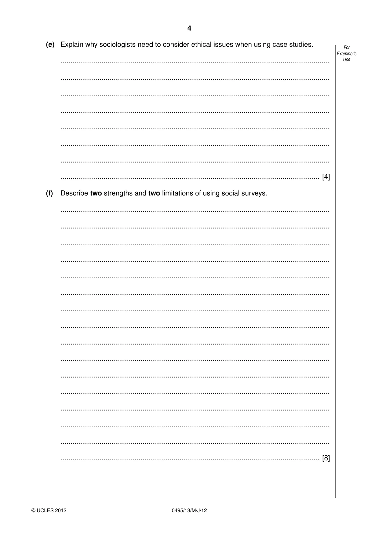 Cambridge IGCSE Sociology 0495 2012 May/June Paper 1 · Variant 3 question paper, page 4 of 28