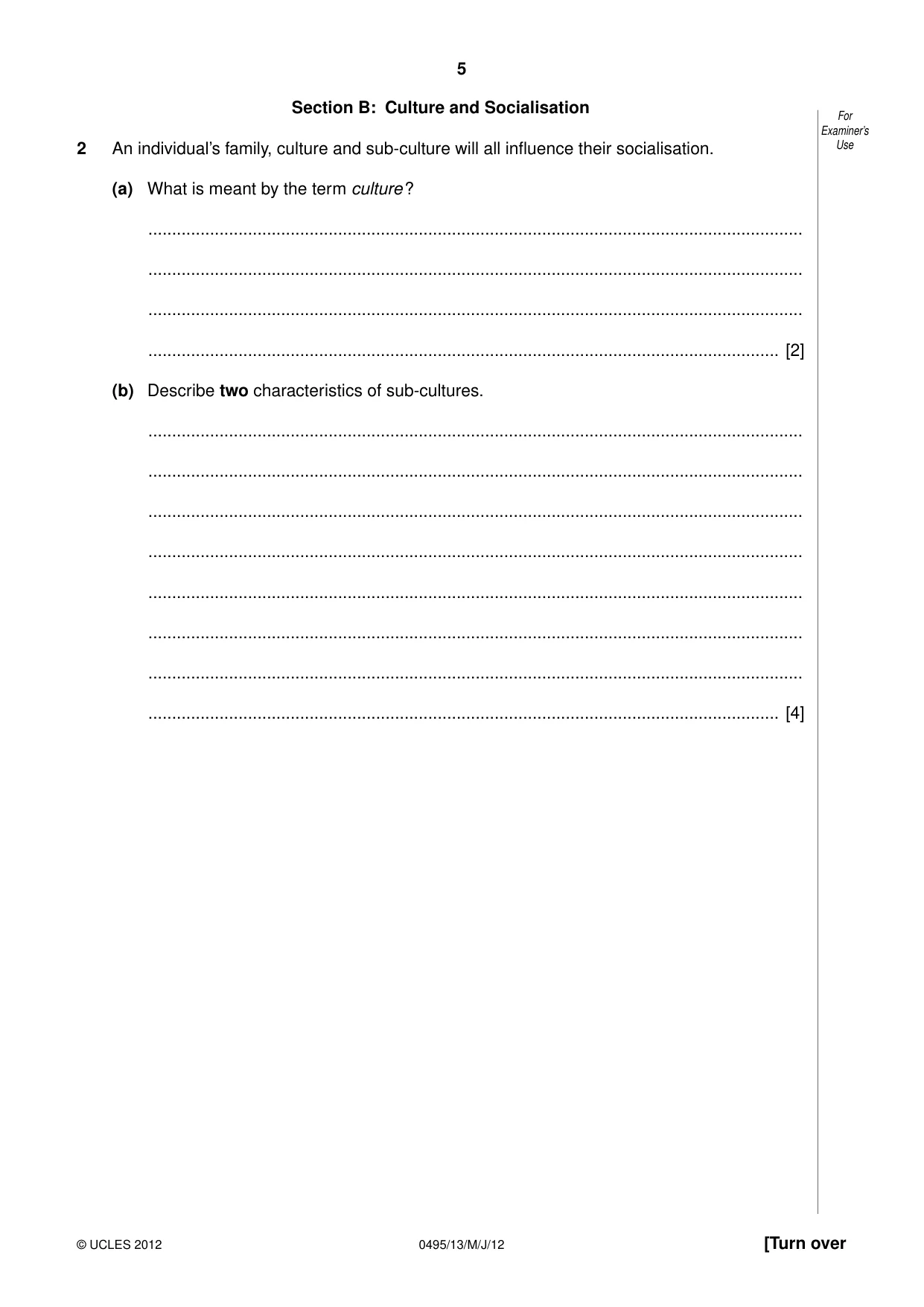 Cambridge IGCSE Sociology 0495 2012 May/June Paper 1 · Variant 3 question paper, page 5 of 28
