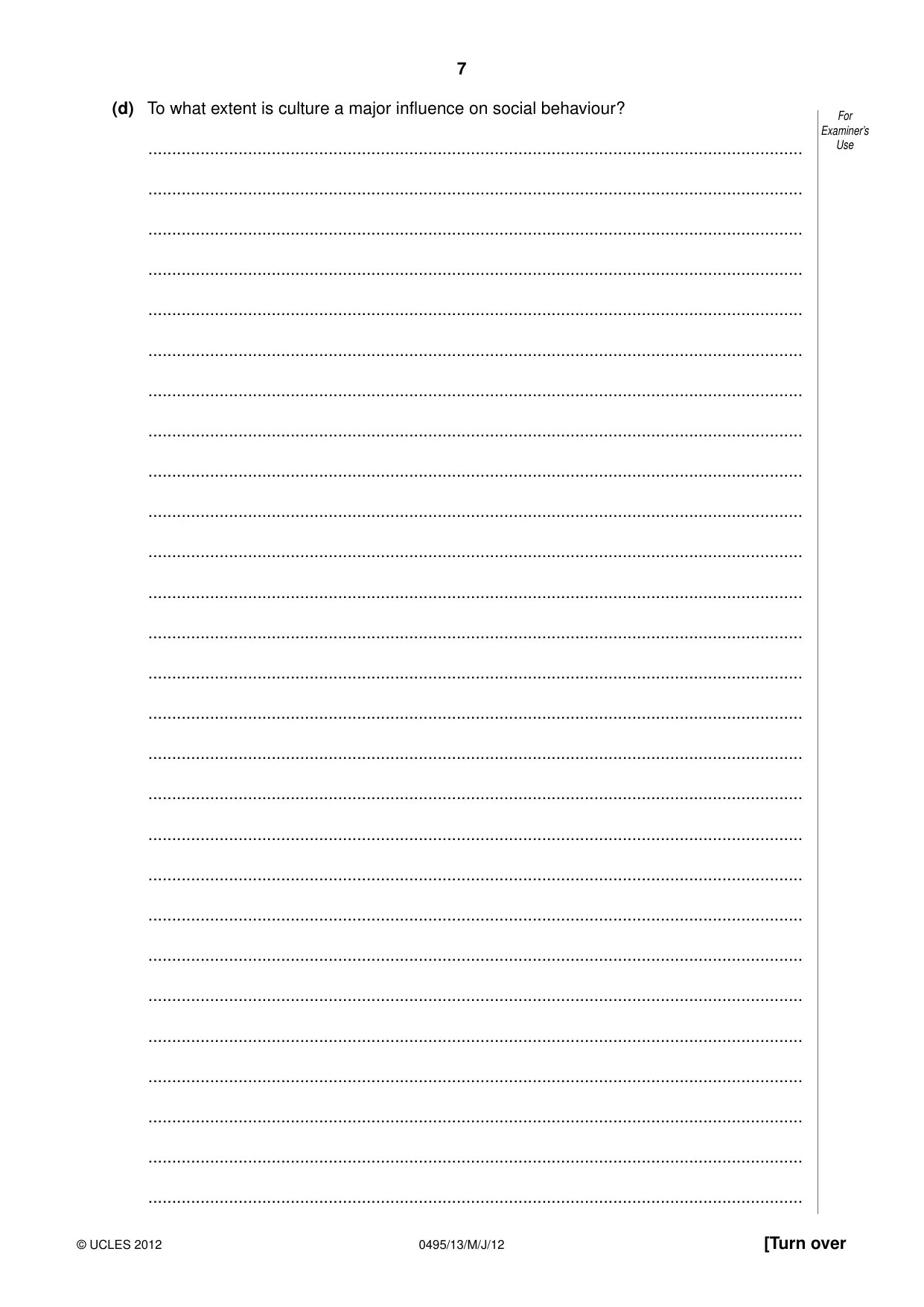 Cambridge IGCSE Sociology 0495 2012 May/June Paper 1 · Variant 3 question paper, page 7 of 28