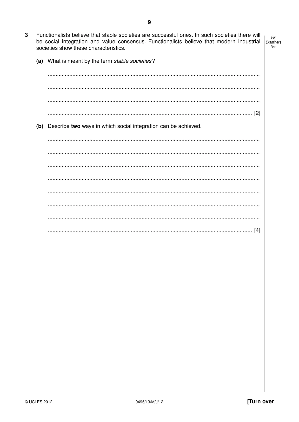 Cambridge IGCSE Sociology 0495 2012 May/June Paper 1 · Variant 3 question paper, page 9 of 28