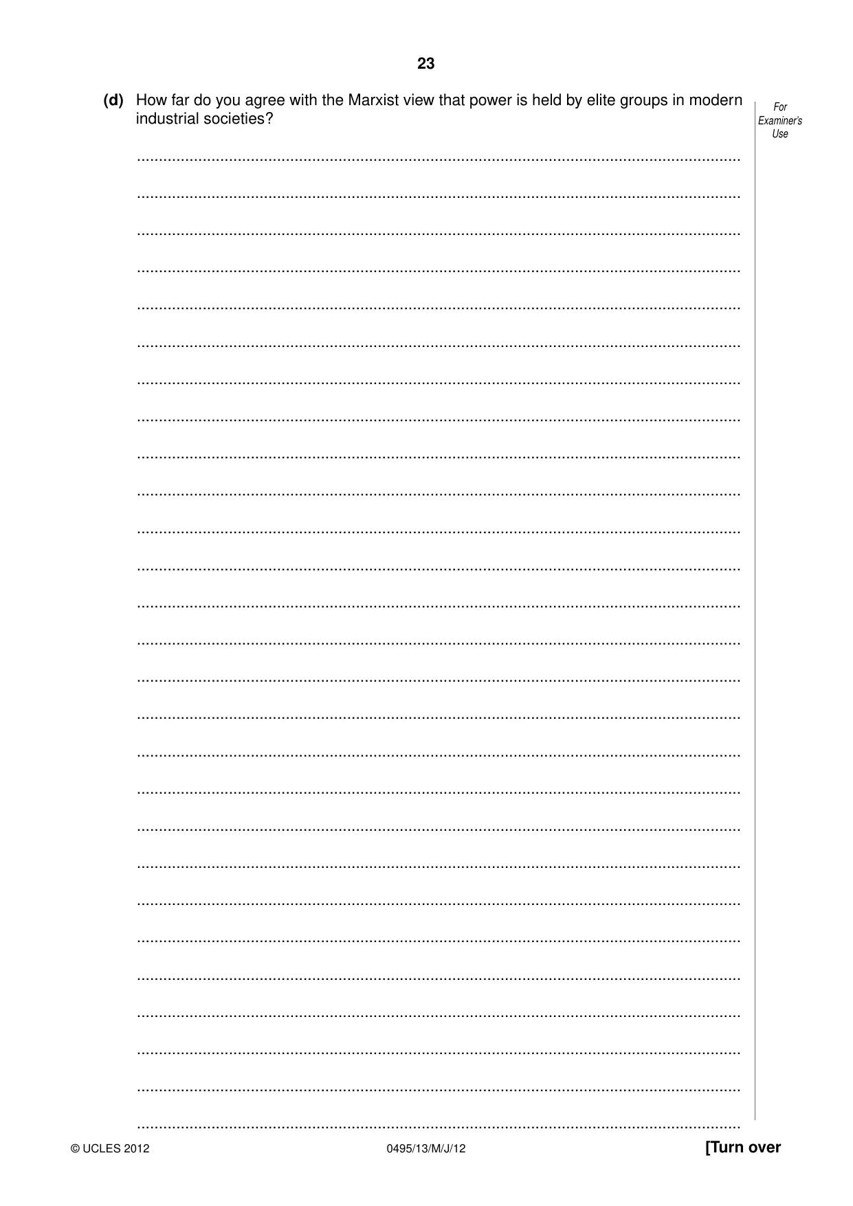 Cambridge IGCSE Sociology 0495 2012 May/June Paper 1 · Variant 3 question paper, page 23 of 28