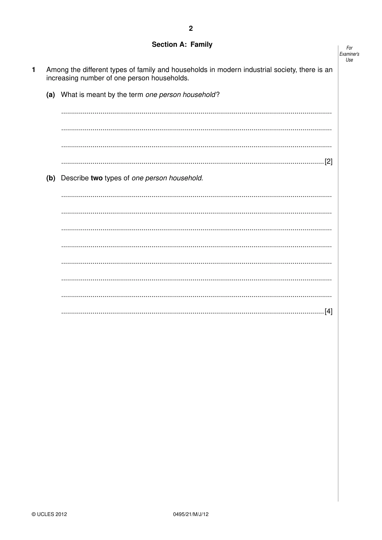Cambridge IGCSE Sociology 0495 2012 May/June Paper 2 · Variant 1 question paper, page 2 of 36