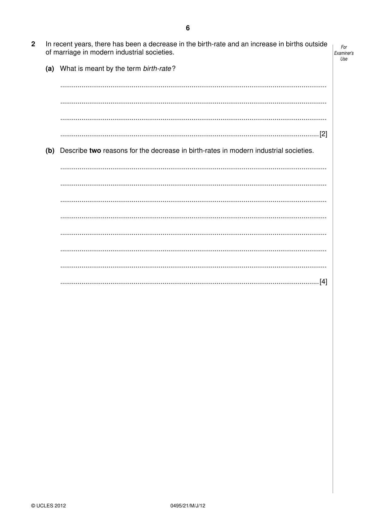 Cambridge IGCSE Sociology 0495 2012 May/June Paper 2 · Variant 1 question paper, page 6 of 36