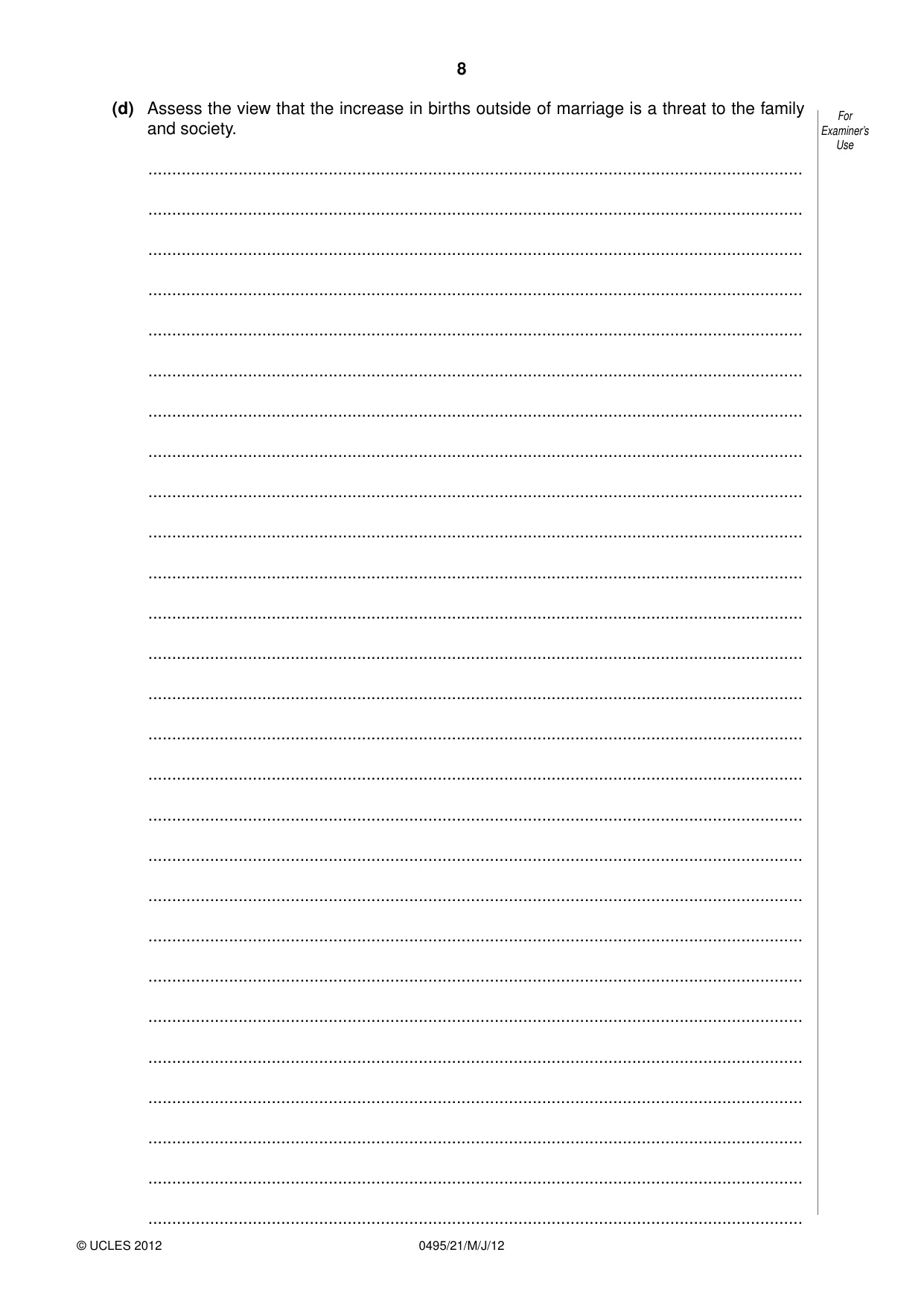 Cambridge IGCSE Sociology 0495 2012 May/June Paper 2 · Variant 1 question paper, page 8 of 36