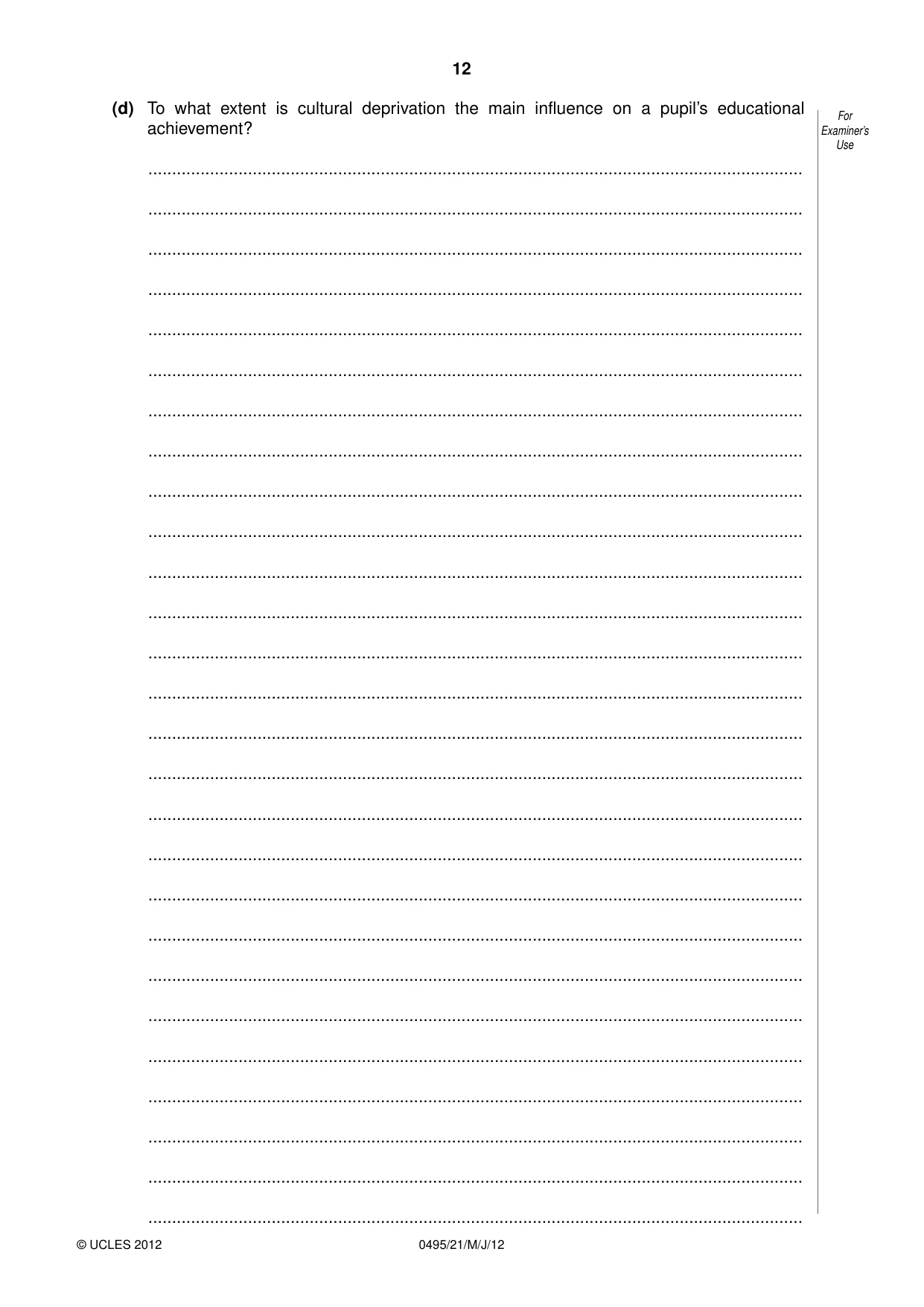 Cambridge IGCSE Sociology 0495 2012 May/June Paper 2 · Variant 1 question paper, page 12 of 36