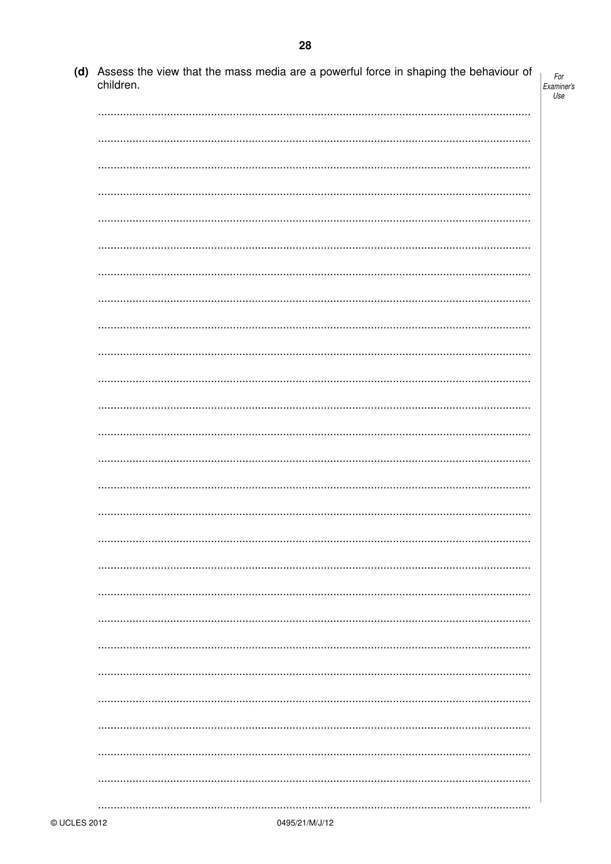 Cambridge IGCSE Sociology 0495 2012 May/June Paper 2 · Variant 1 question paper, page 28 of 36