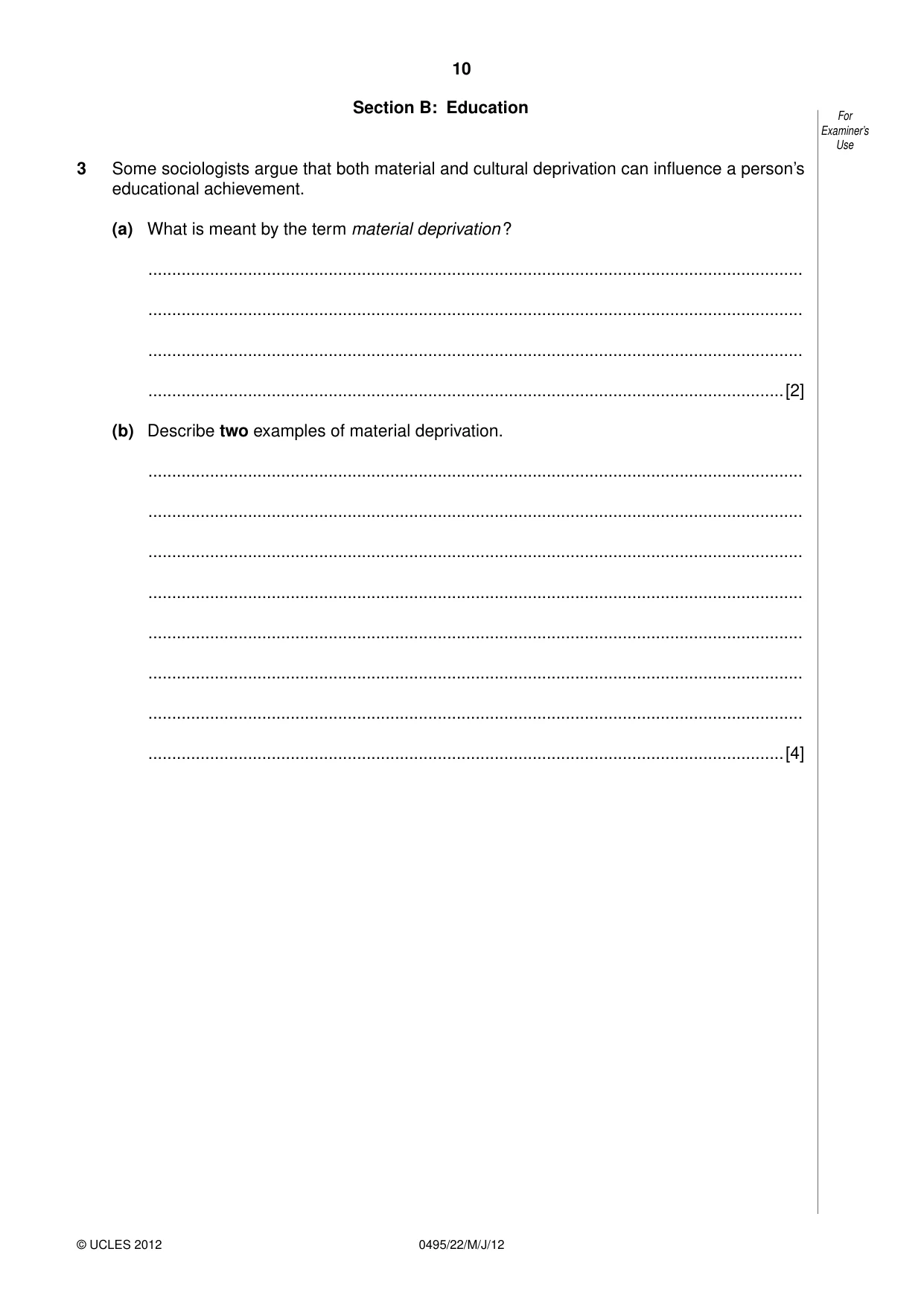 Cambridge IGCSE Sociology 0495 2012 May/June Paper 2 · Variant 2 question paper, page 10 of 36