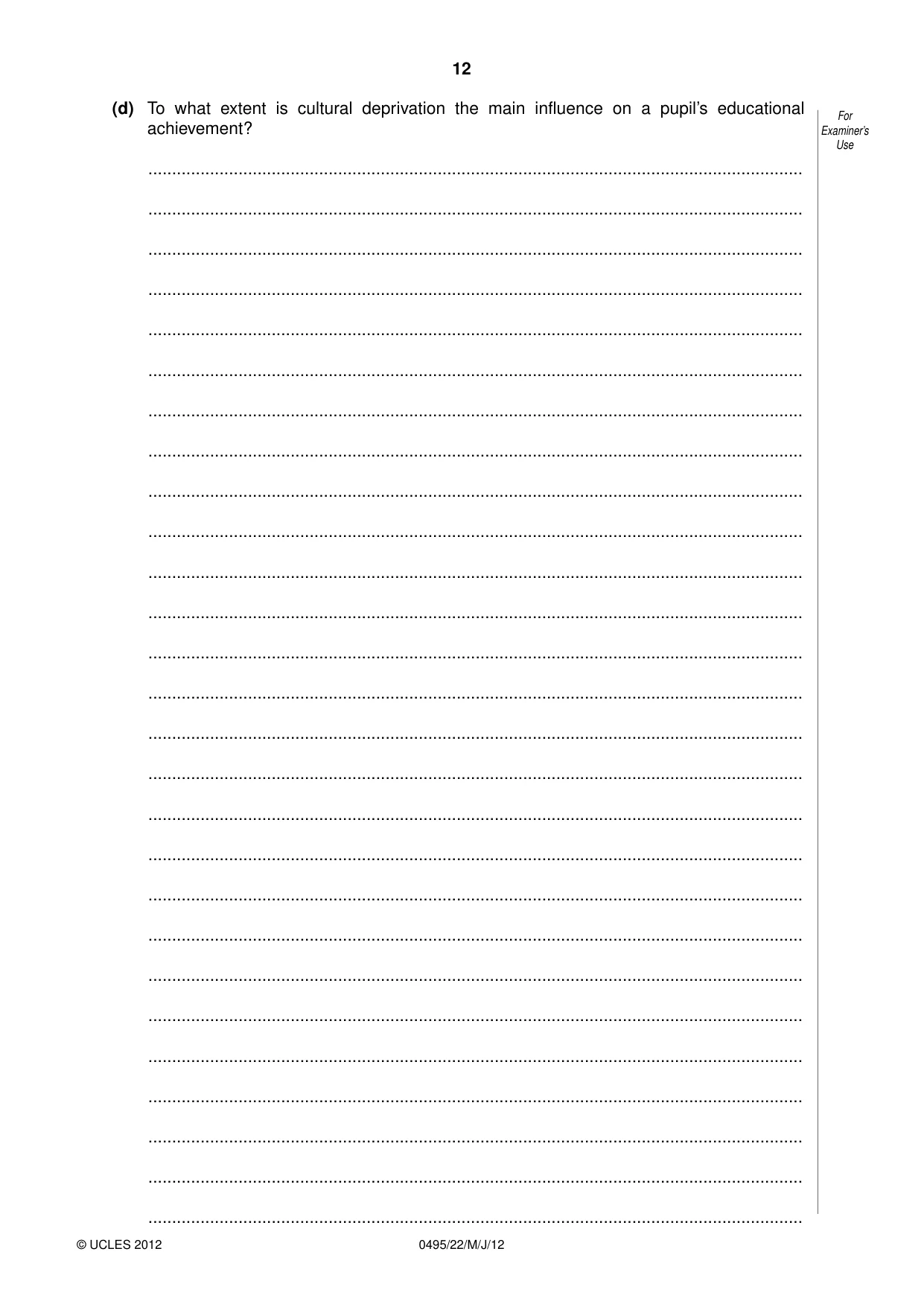 Cambridge IGCSE Sociology 0495 2012 May/June Paper 2 · Variant 2 question paper, page 12 of 36