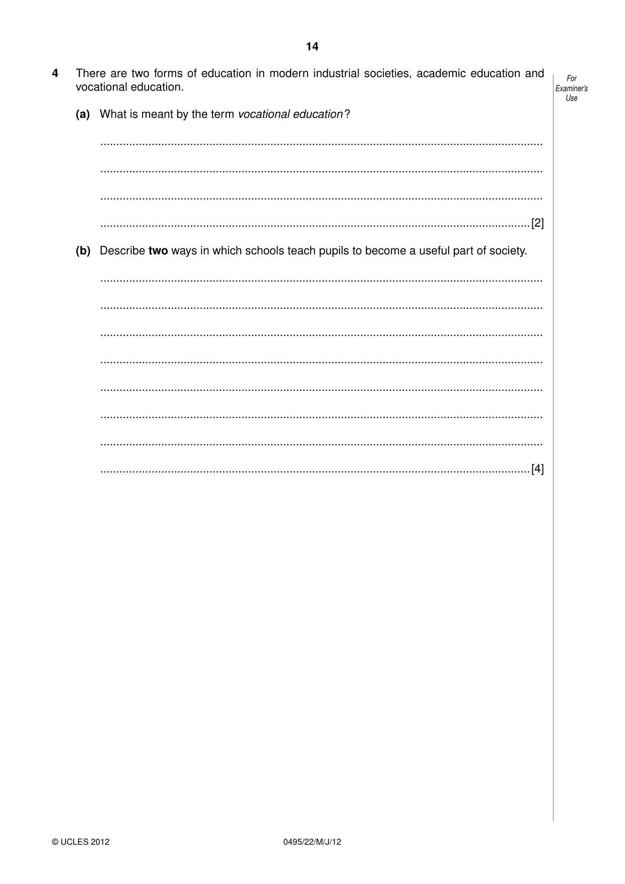 Cambridge IGCSE Sociology 0495 2012 May/June Paper 2 · Variant 2 question paper, page 14 of 36