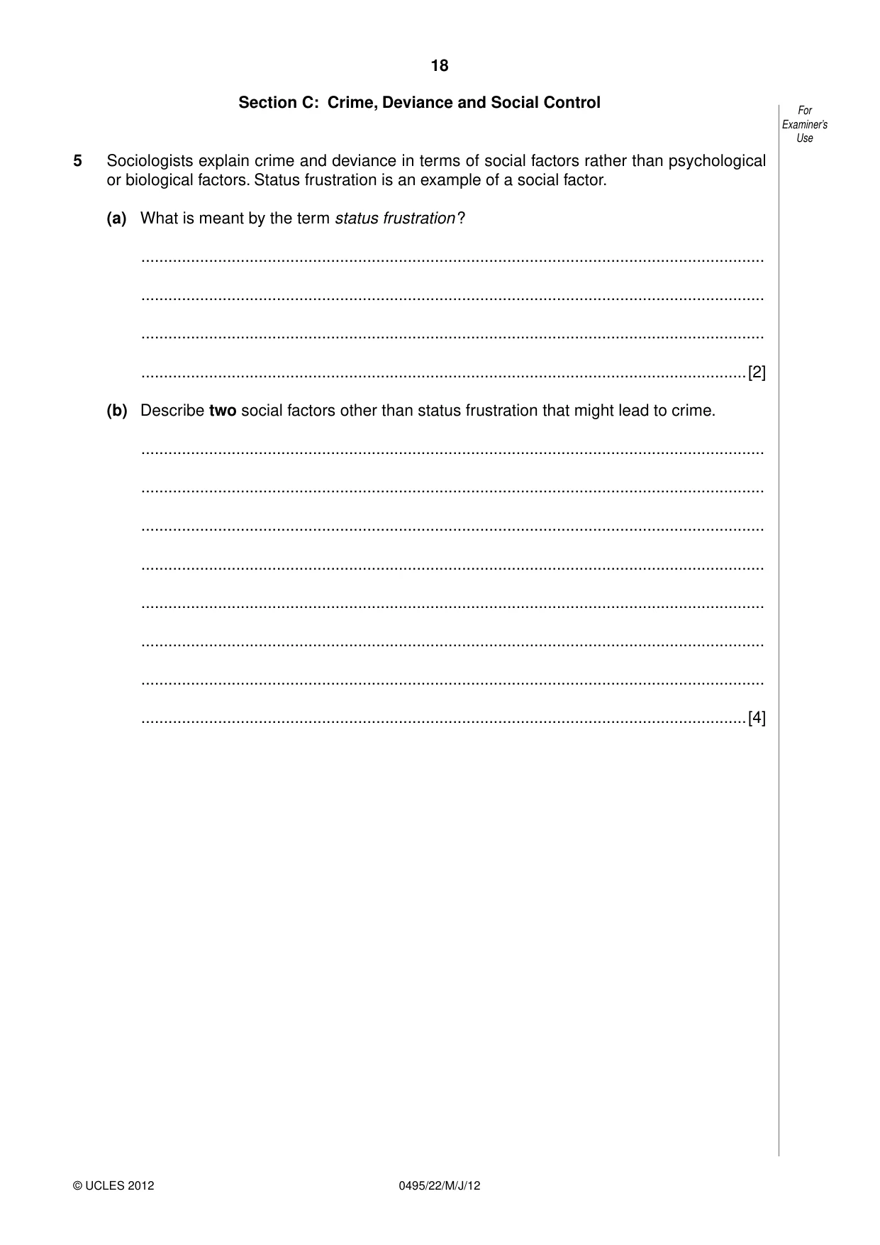 Cambridge IGCSE Sociology 0495 2012 May/June Paper 2 · Variant 2 question paper, page 18 of 36