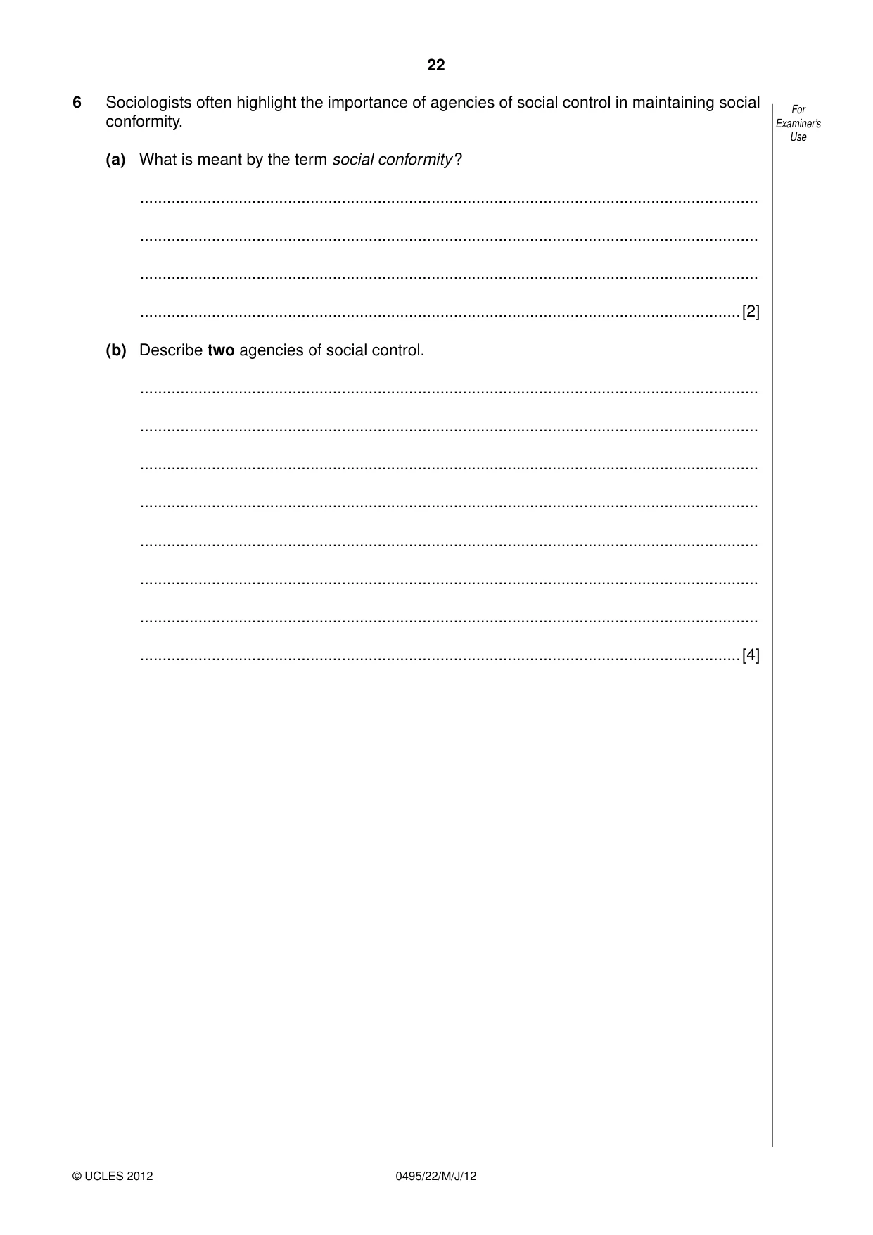 Cambridge IGCSE Sociology 0495 2012 May/June Paper 2 · Variant 2 question paper, page 22 of 36
