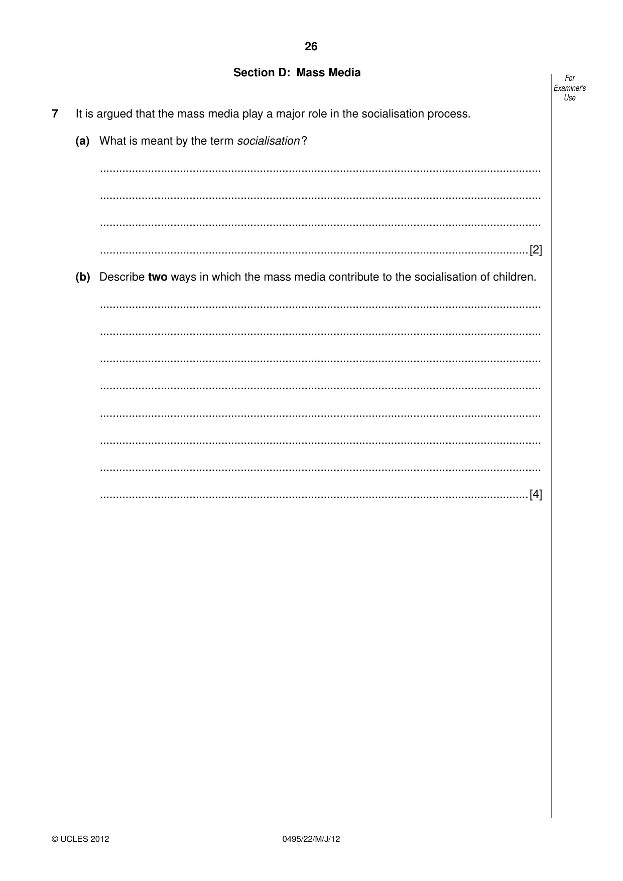 Cambridge IGCSE Sociology 0495 2012 May/June Paper 2 · Variant 2 question paper, page 26 of 36