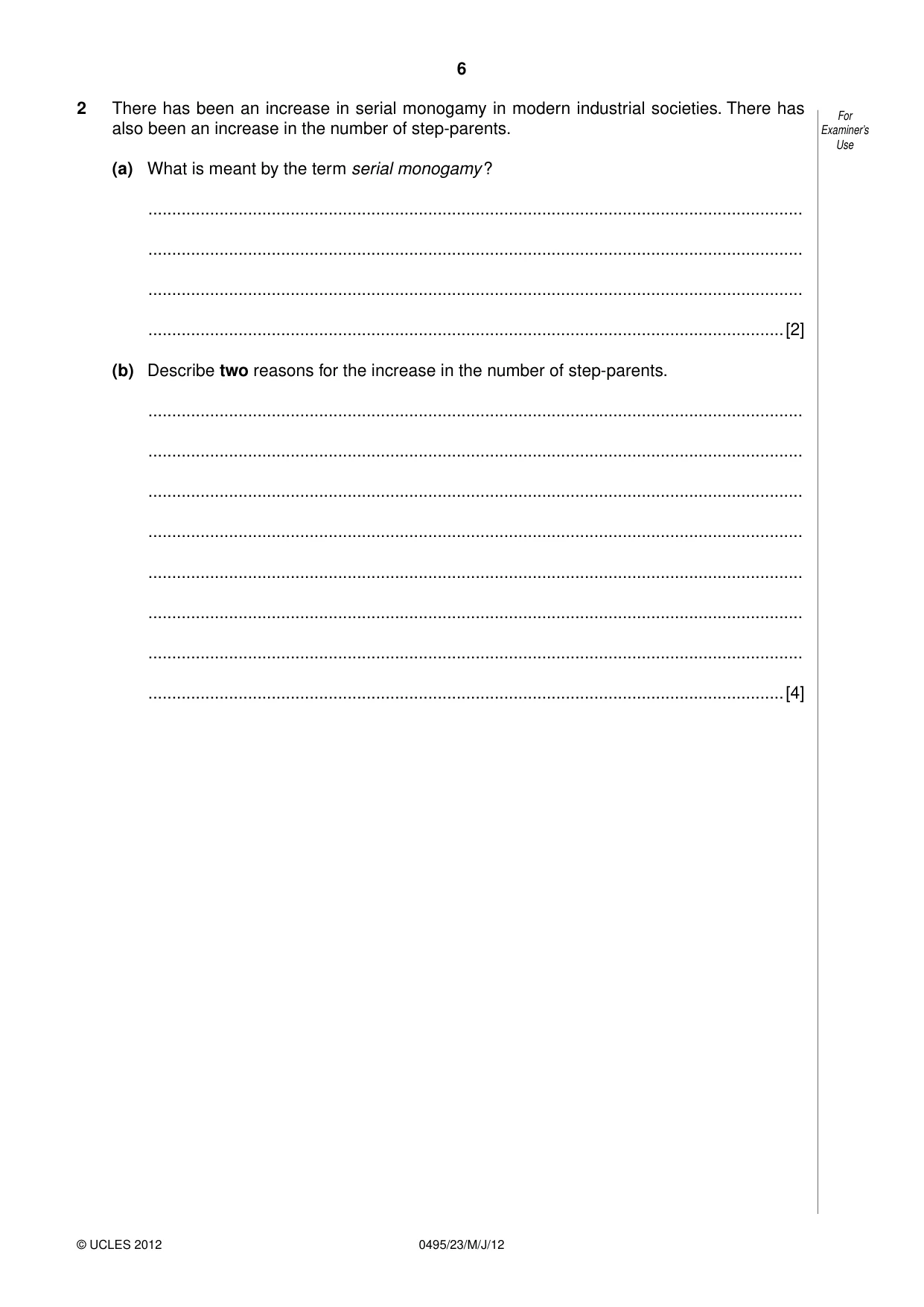 Cambridge IGCSE Sociology 0495 2012 May/June Paper 2 · Variant 3 question paper, page 6 of 36