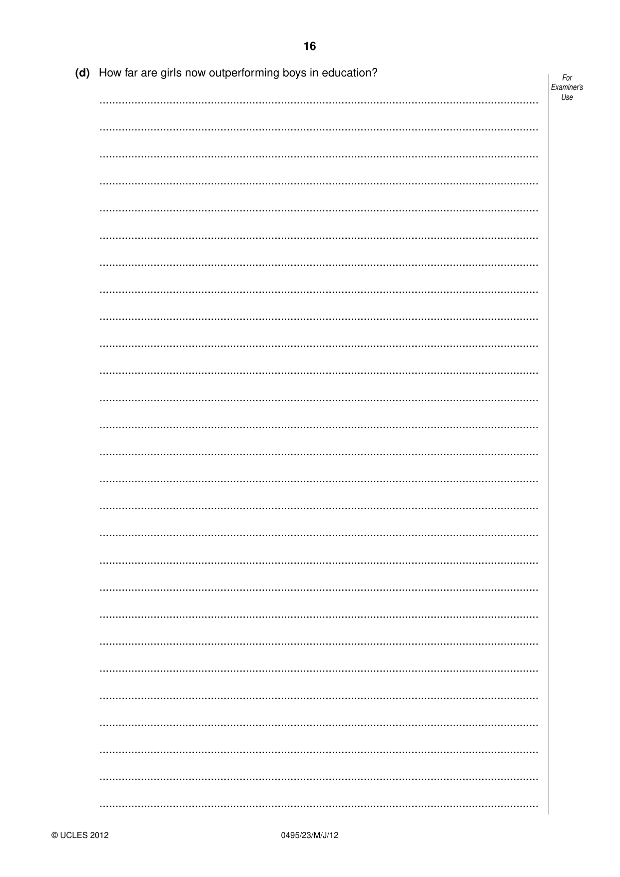 Cambridge IGCSE Sociology 0495 2012 May/June Paper 2 · Variant 3 question paper, page 16 of 36
