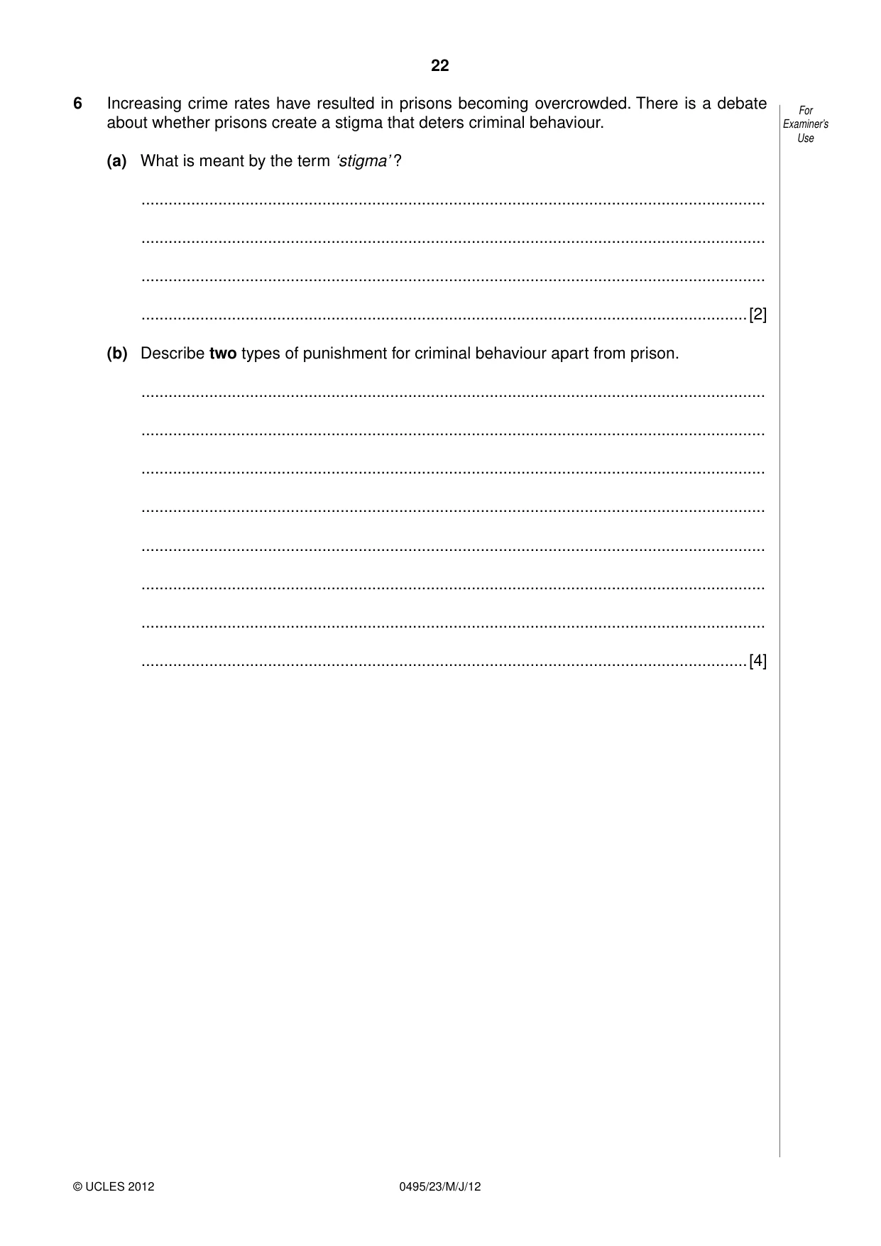 Cambridge IGCSE Sociology 0495 2012 May/June Paper 2 · Variant 3 question paper, page 22 of 36