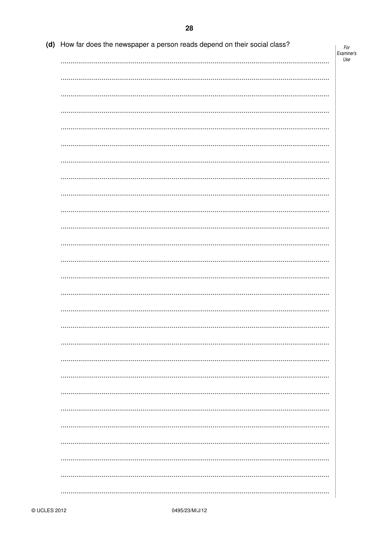 Cambridge IGCSE Sociology 0495 2012 May/June Paper 2 · Variant 3 question paper, page 28 of 36