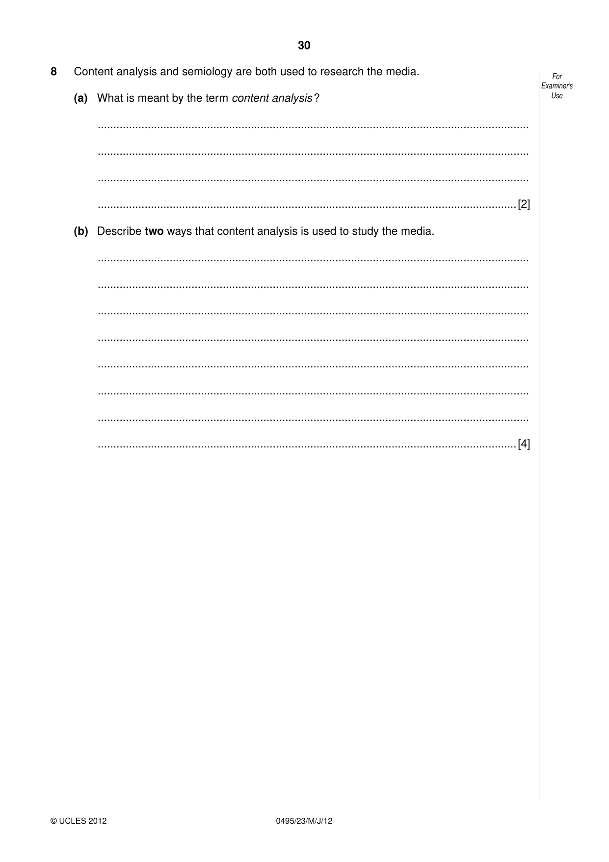 Cambridge IGCSE Sociology 0495 2012 May/June Paper 2 · Variant 3 question paper, page 30 of 36